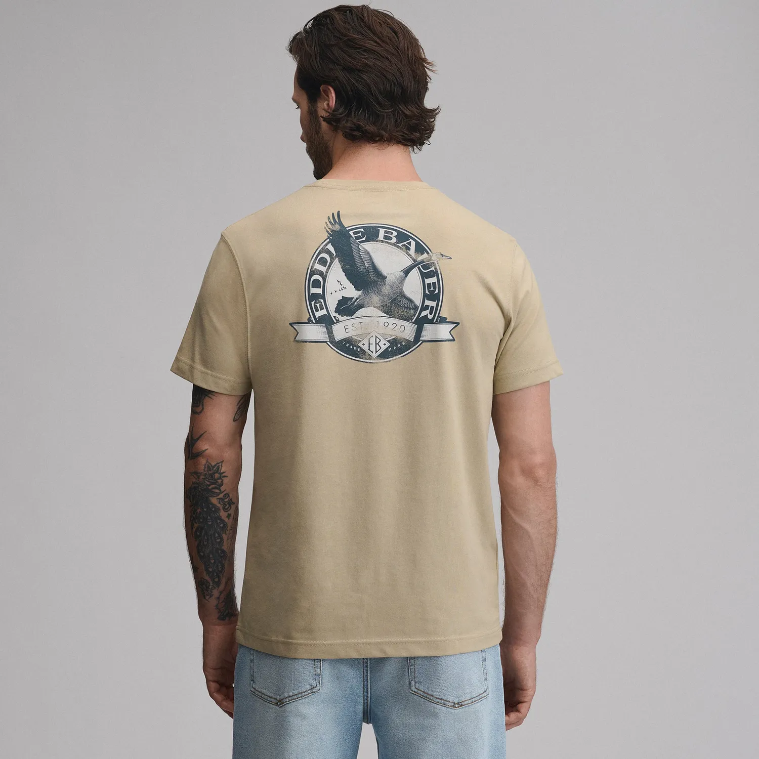 Eddie Bauer EB Goose Embroidered tricou barbati bej bumbac