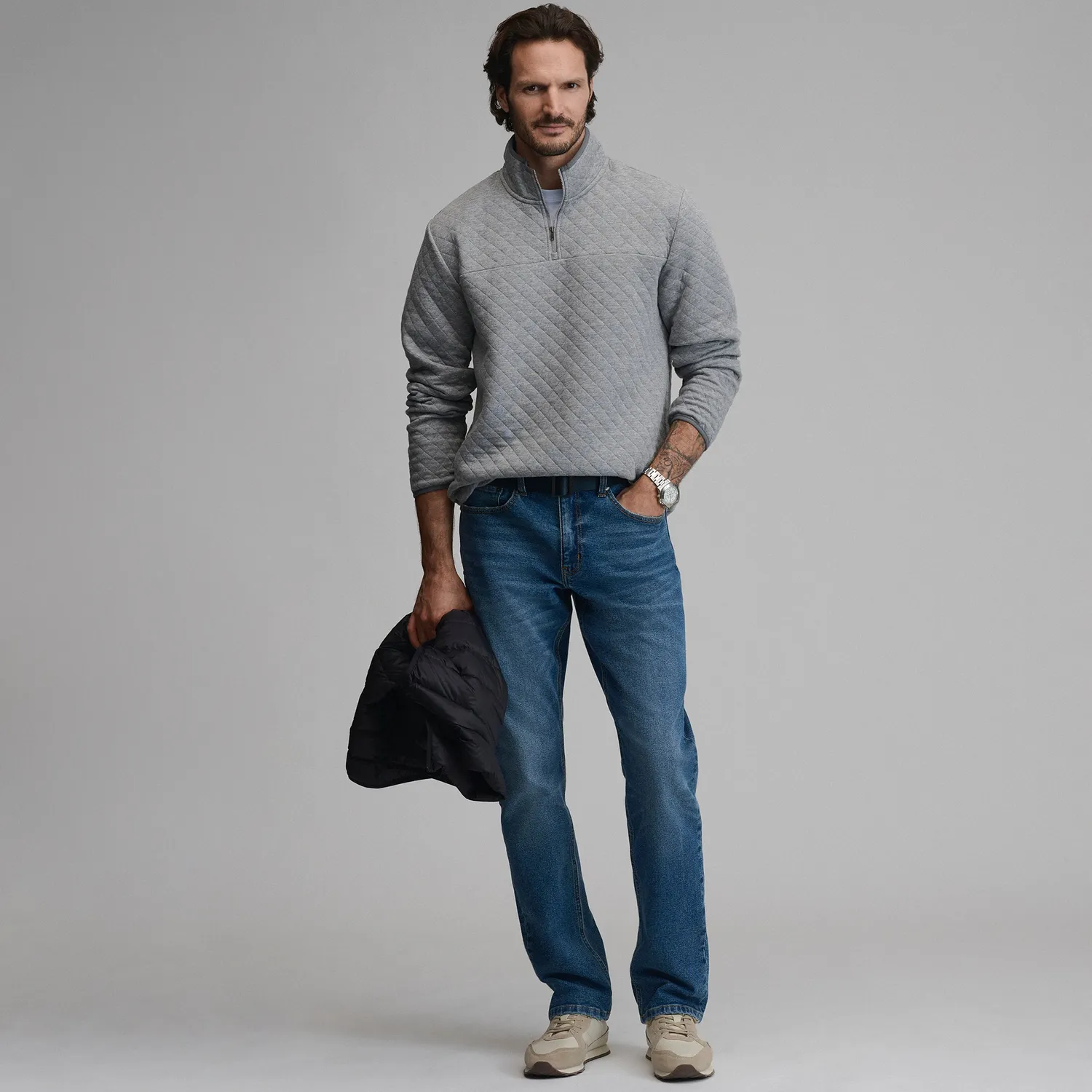 Eddie Bauer Quilted Pulover Barbati Quarter-Zip Negru