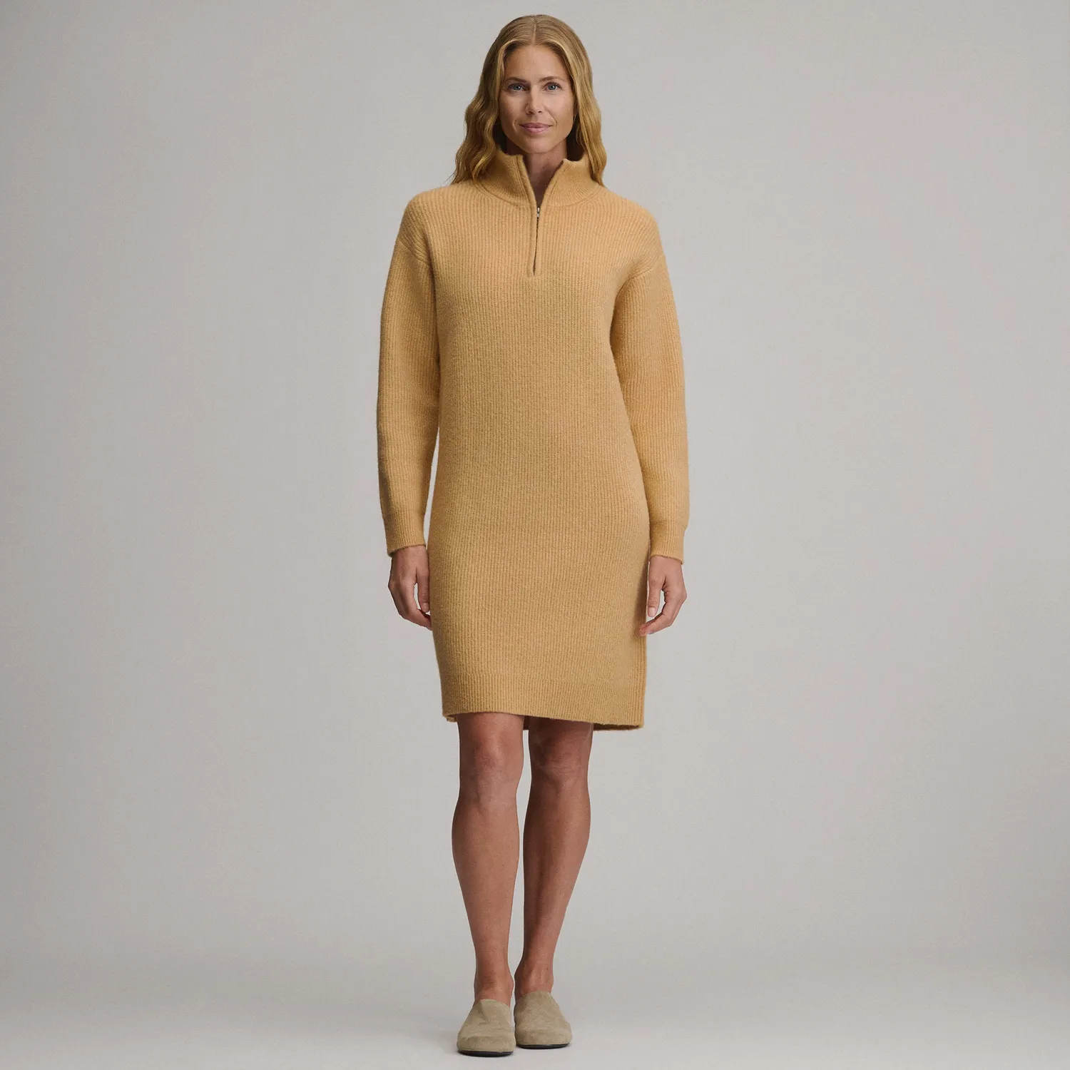Eddie Bauer Ribbed Zip Mock rochie tricot gri calduroasa