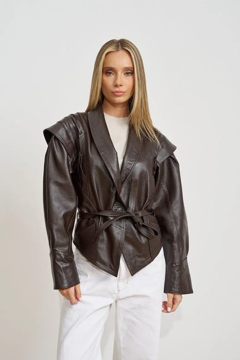 Mareus Idris 664 geacă piele Chocolate cu cordon