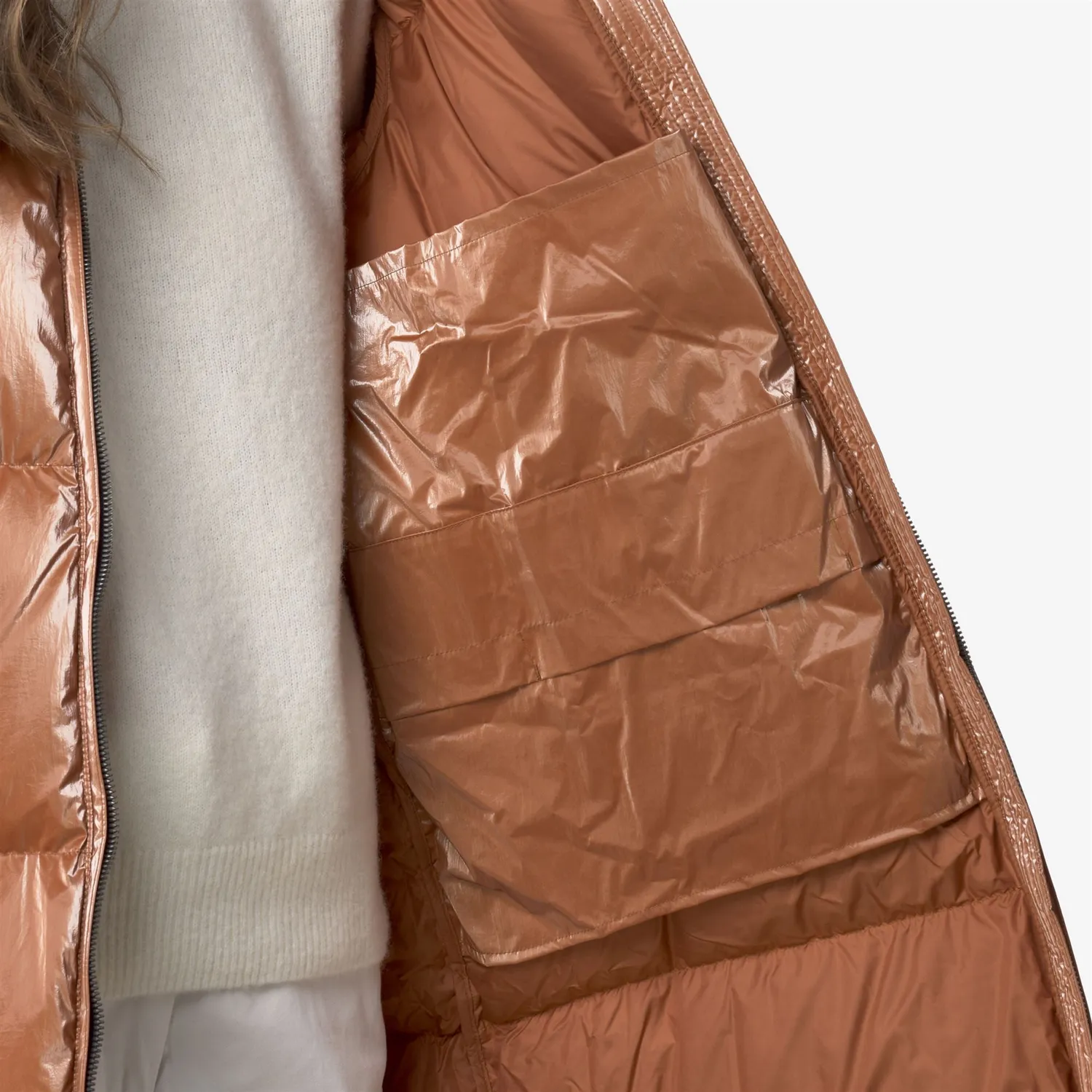K-Way Ruenne Thermo Pearly palton lung portocaliu puf
