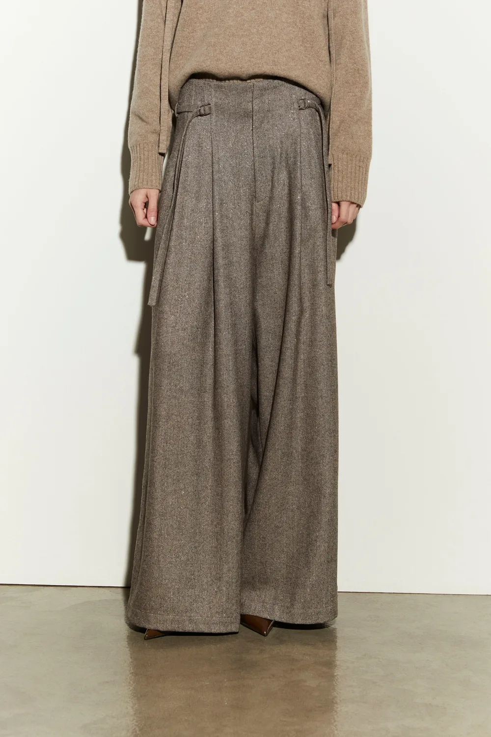 Isabelle Blanche pantaloni maro lână picior larg
