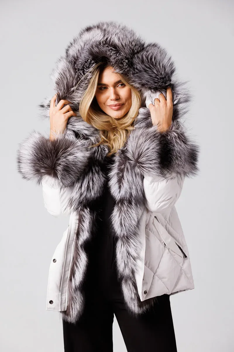 Mareus 149 parka puf natural gri cu blană vulpe