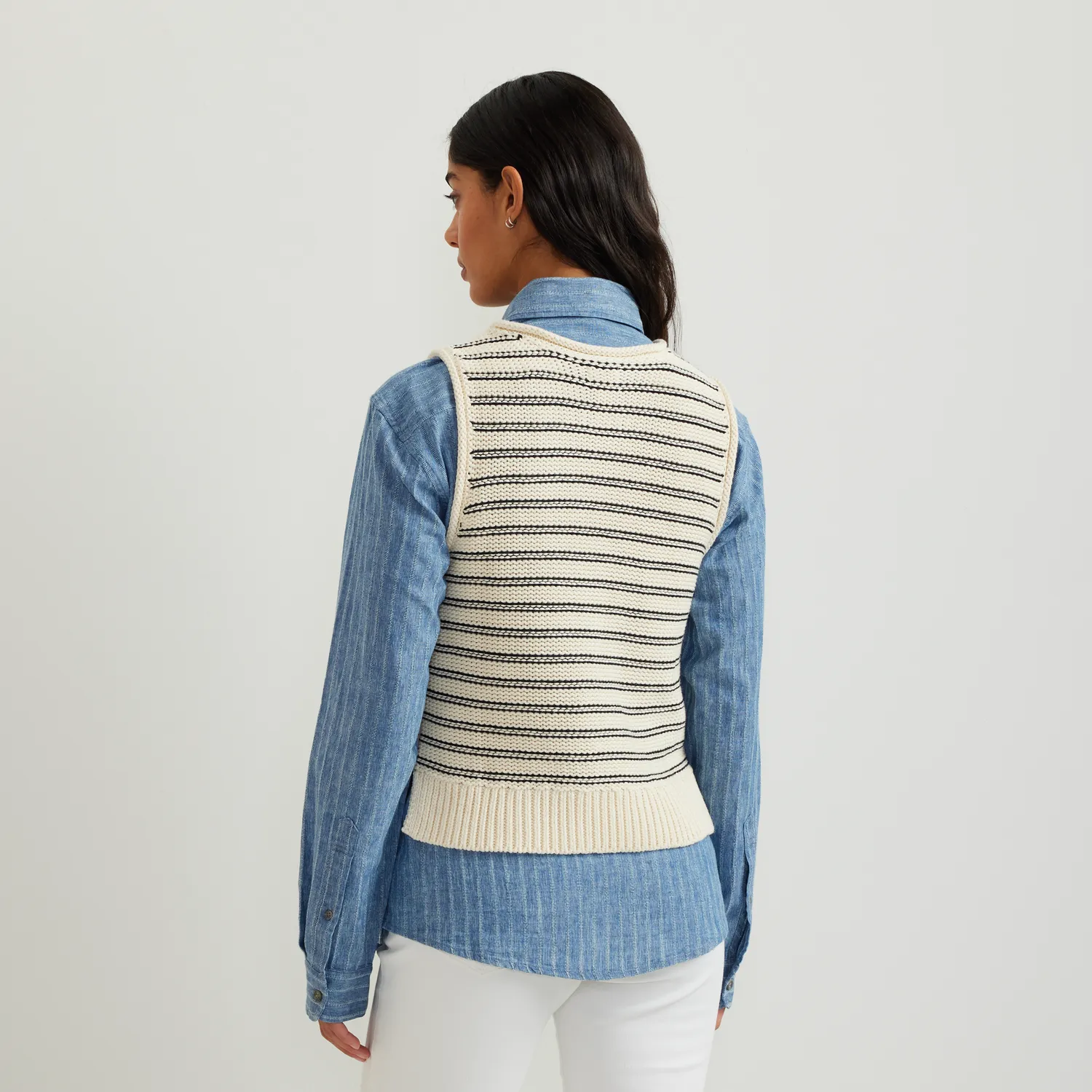Eddie Bauer Striped Sweater maiou dama crem dungi