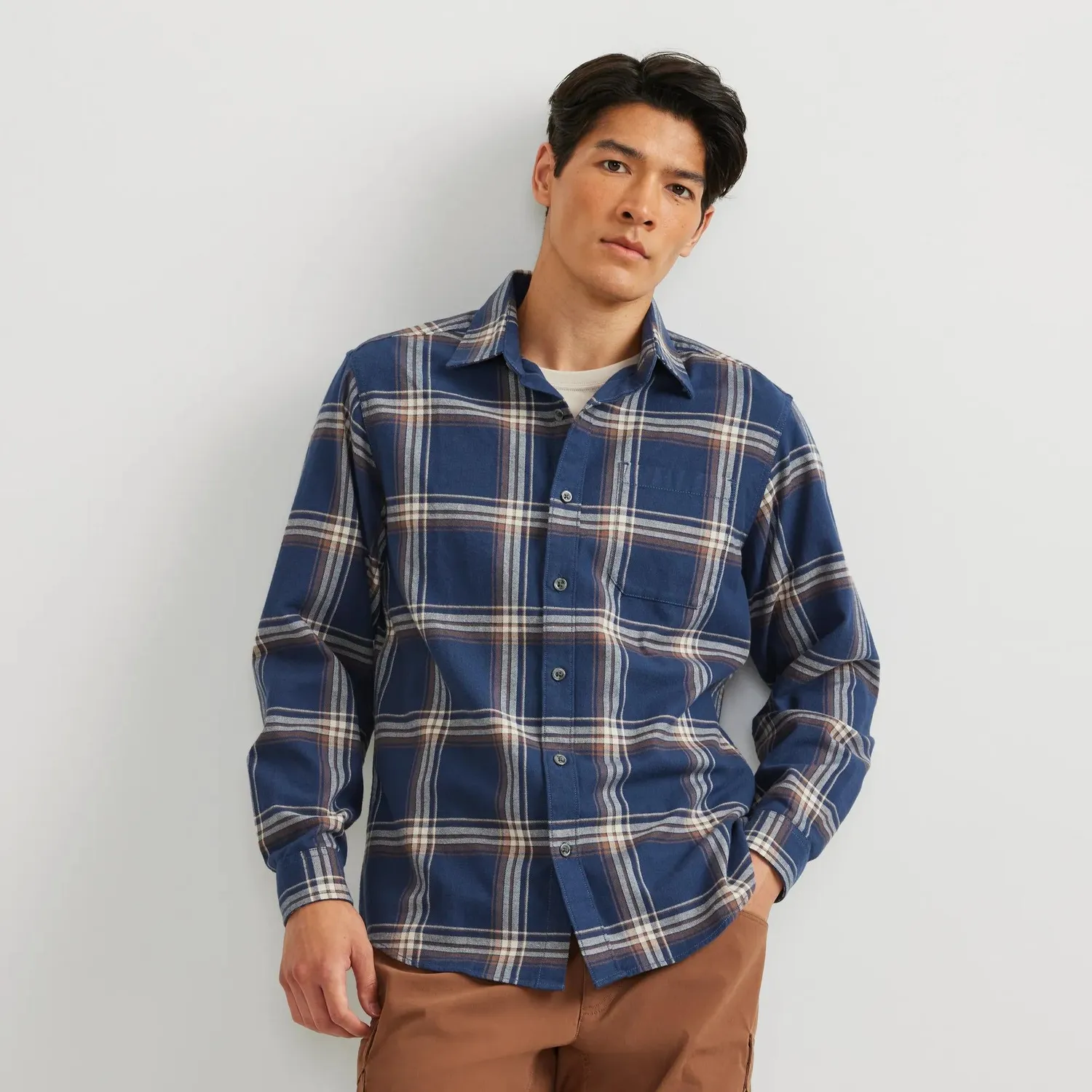 Eddie Bauer Favorite cămașă flanel crem carouri