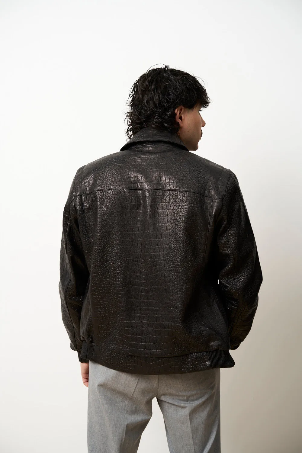 Mareus 616 geaca barbati piele Obsidian Croc textura crocodil