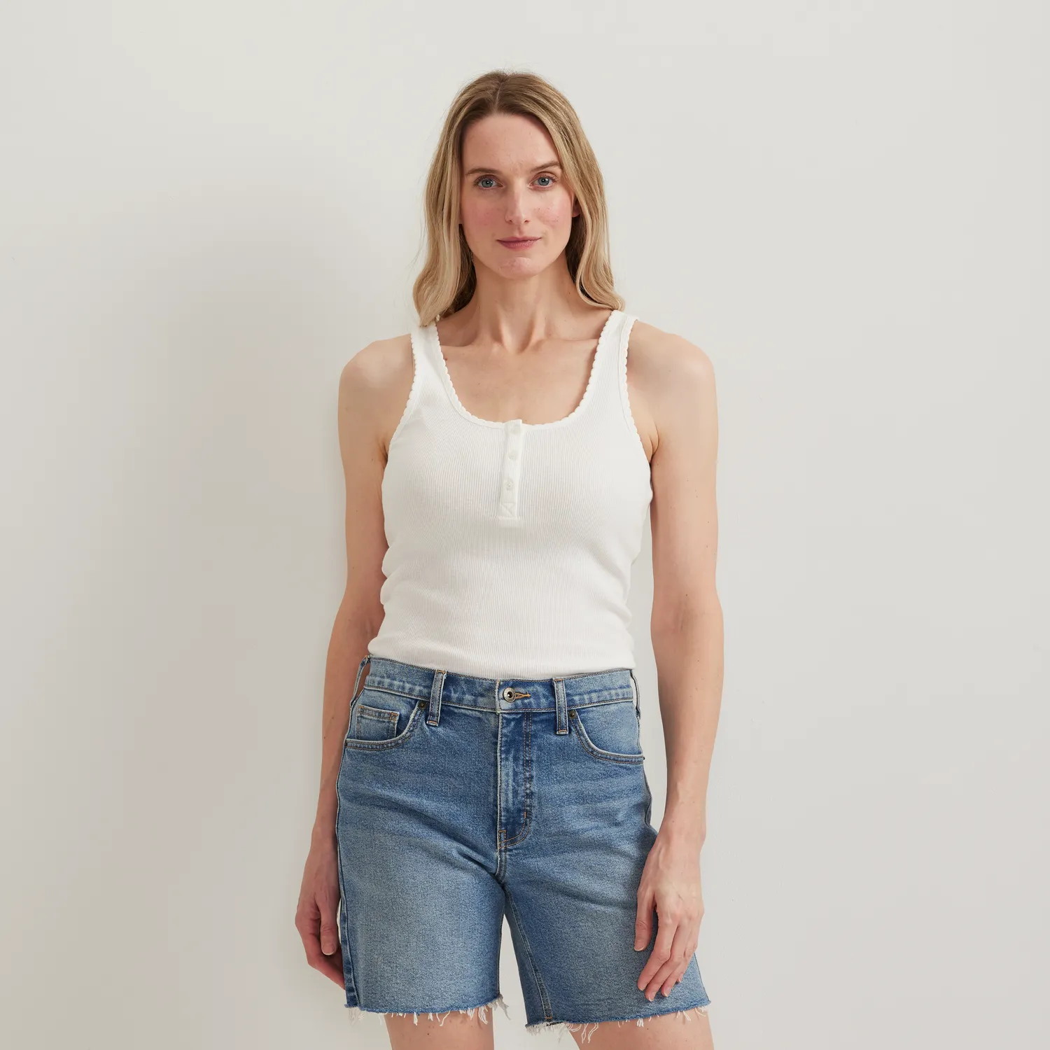 Eddie Bauer Ribbed Henley maiou dama Sage din bumbac