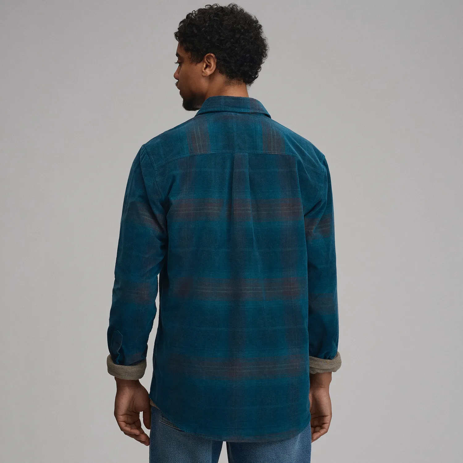 Eddie Bauer Fine Wale Corduroy Plaid camasa barbati Dark Meridian