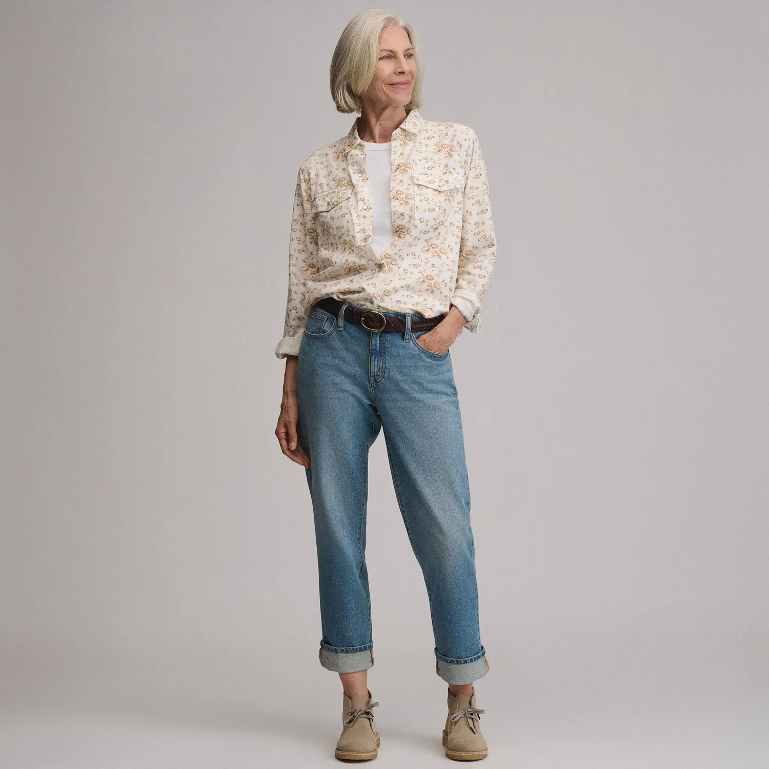 Eddie Bauer cămașă damă western ivory lungă
