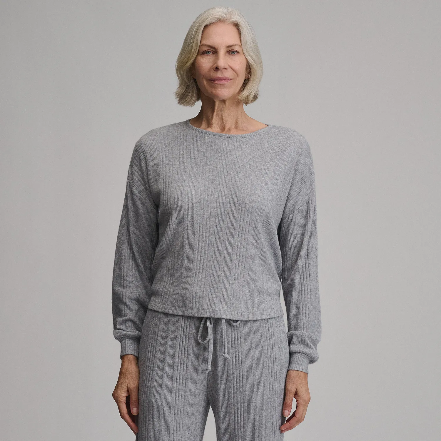 Eddie Bauer Cozy Rib Crew bluză gri deschis caldă