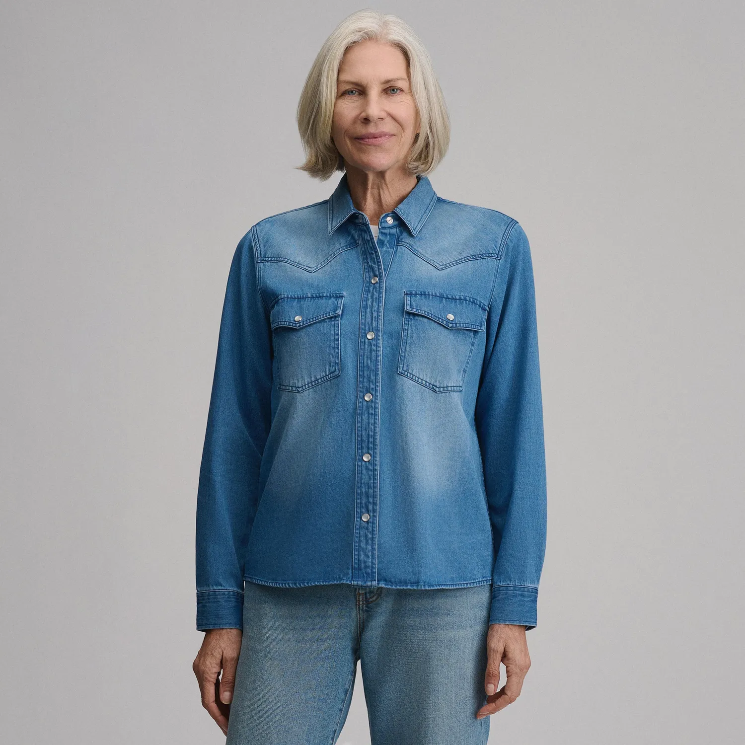 Eddie Bauer Western Denim cămașă damă denim albastră