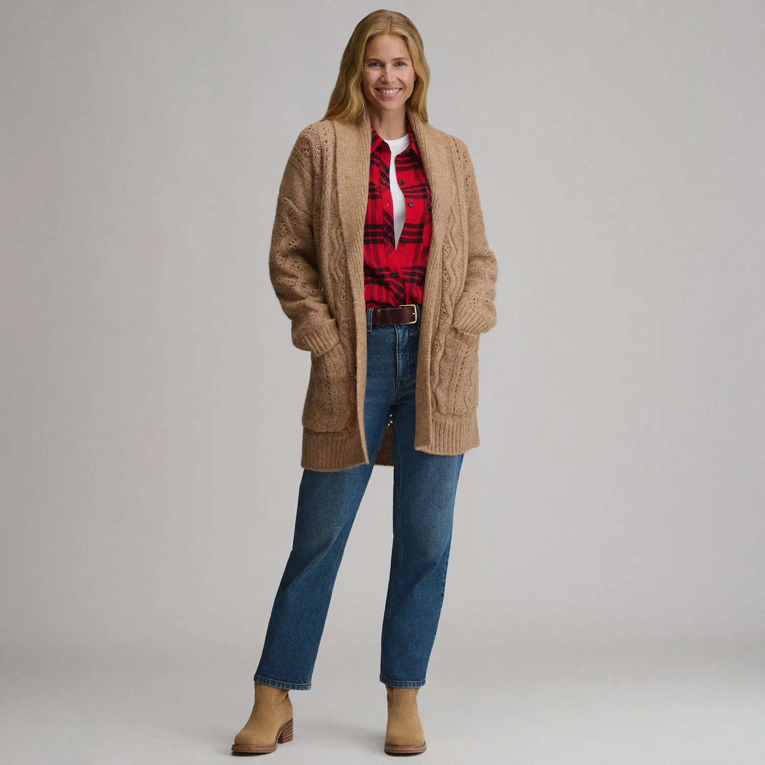 Eddie Bauer Belted Cable cardigan dama Negru cu cordon