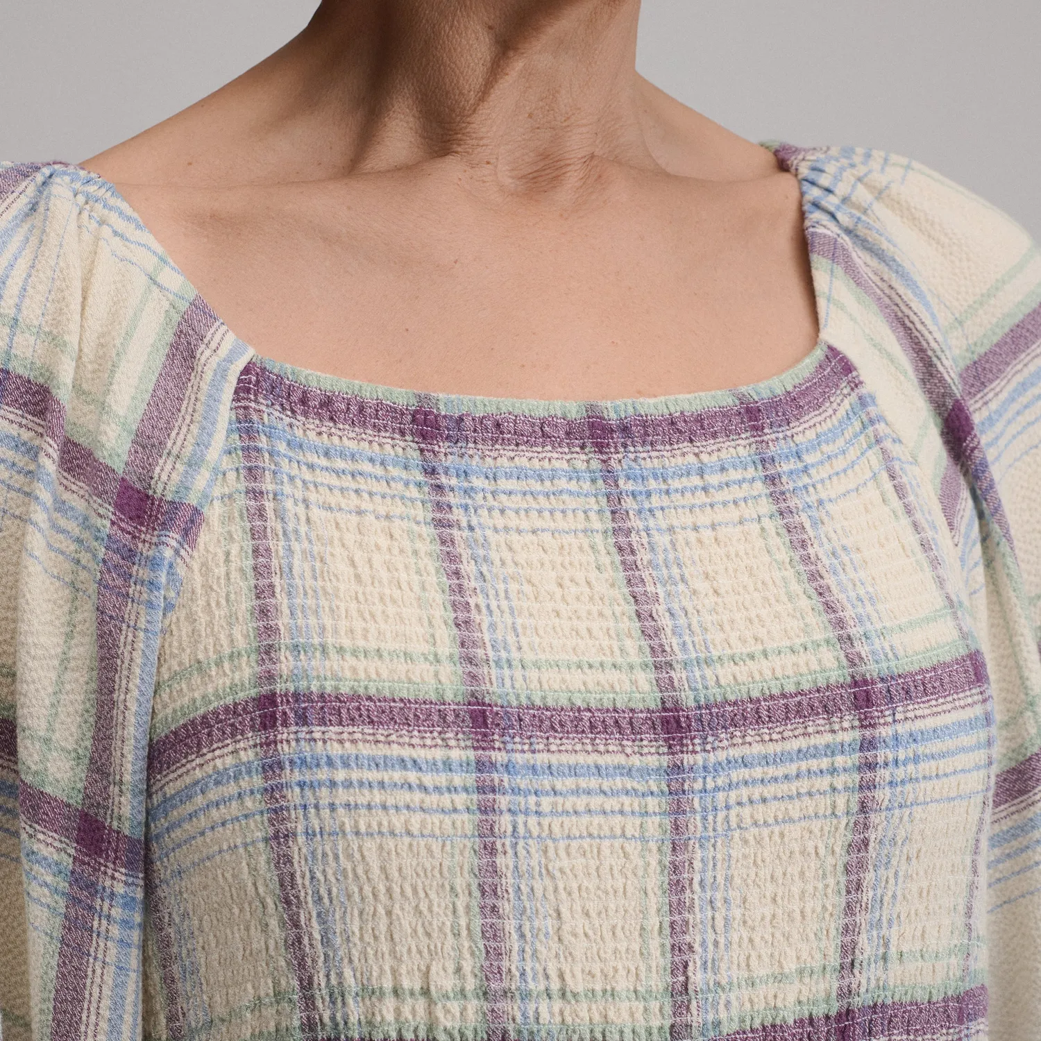 Eddie Bauer Plaid Smocked Bodice rochie midi Shell carouri