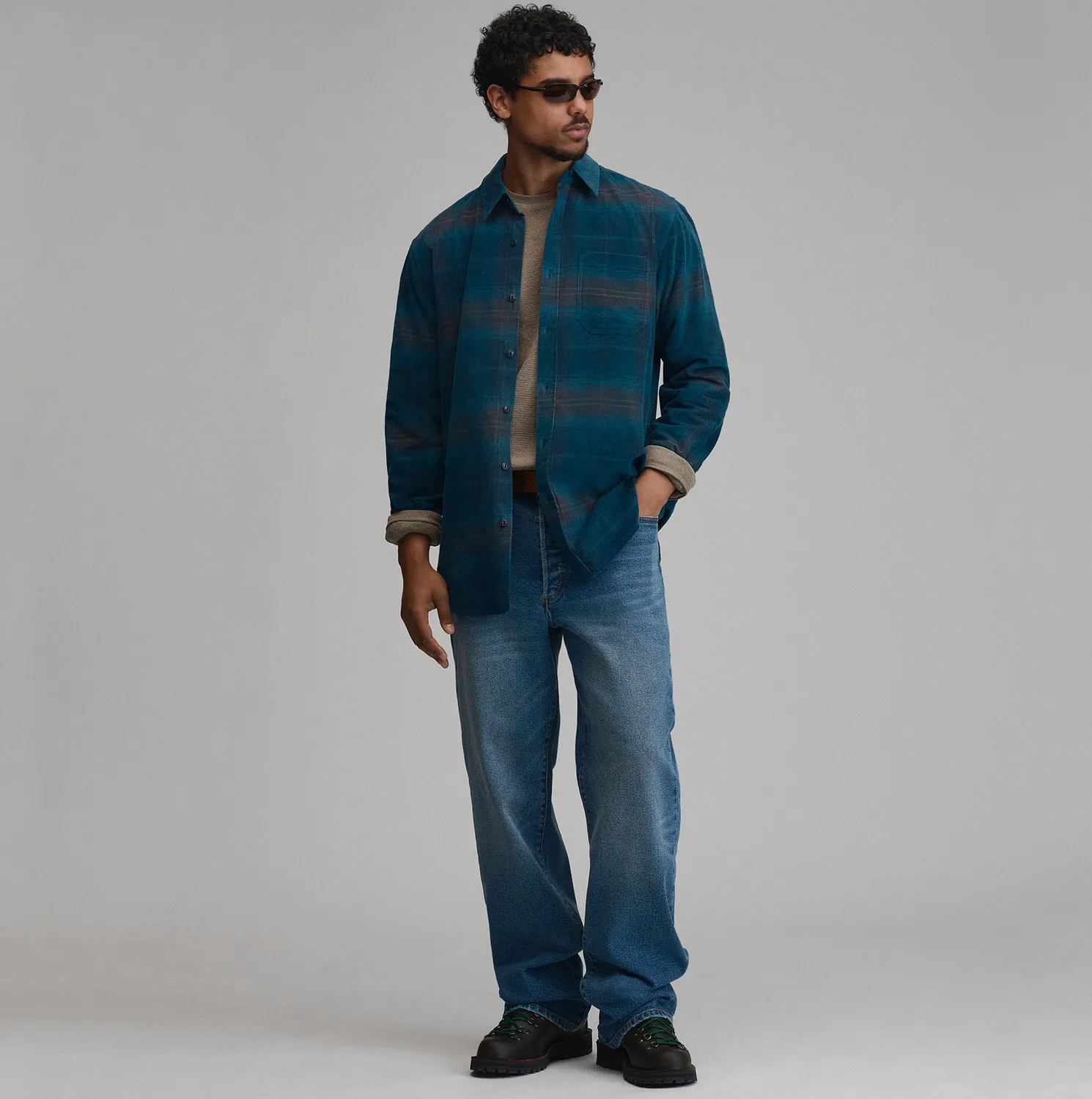 Eddie Bauer Fine Wale Corduroy Plaid camasa barbati Dark Meridian