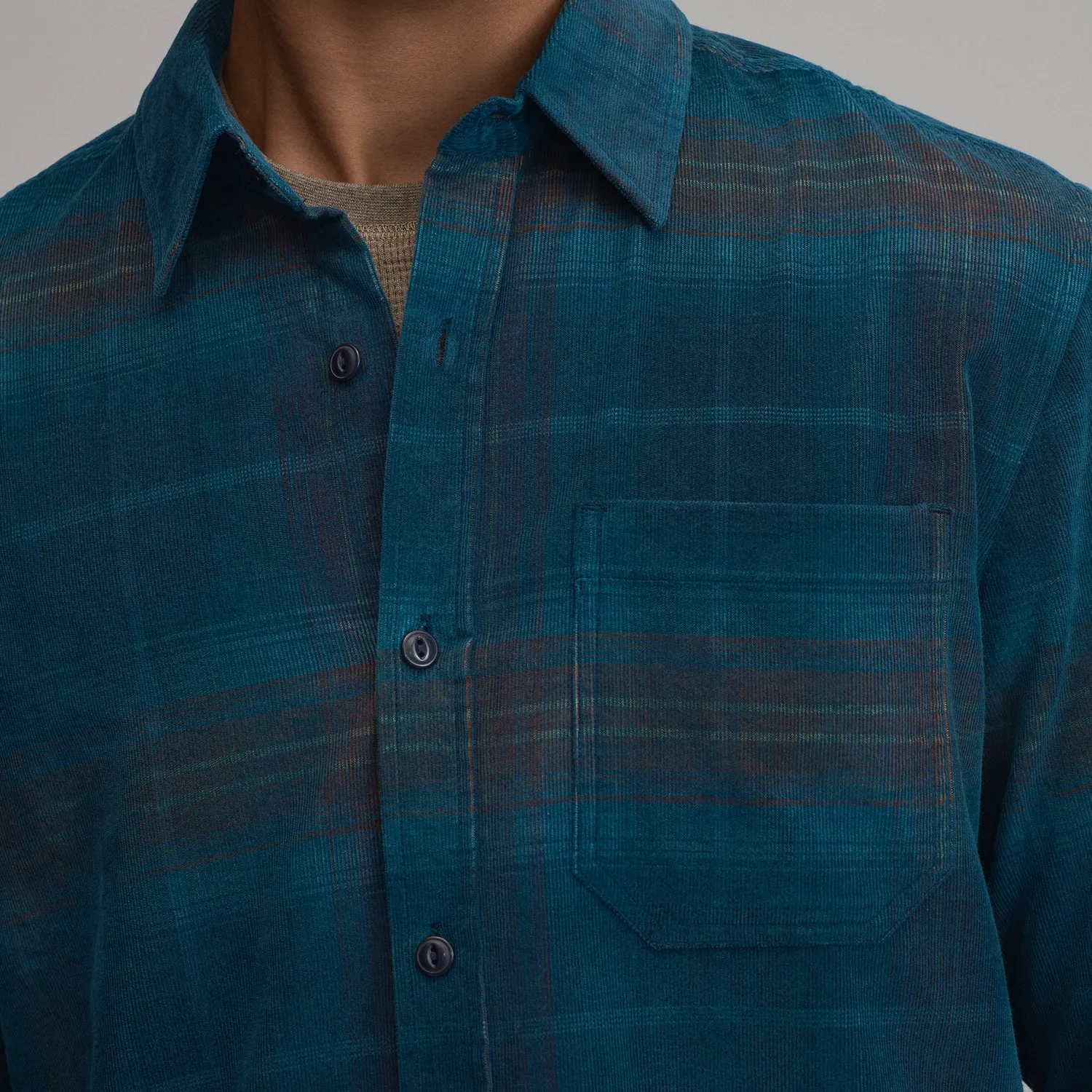 Eddie Bauer Fine Wale Corduroy Plaid camasa barbati Dark Meridian