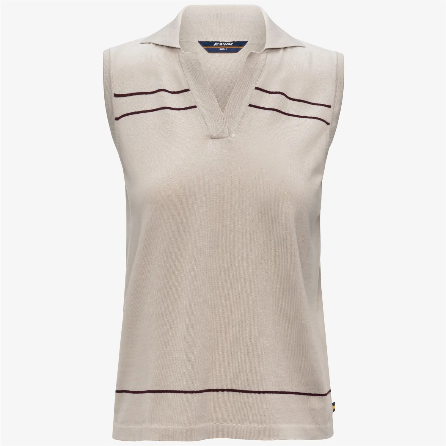K-Way Jaligne Stripes tricou polo dama bej XL dungi bumbac