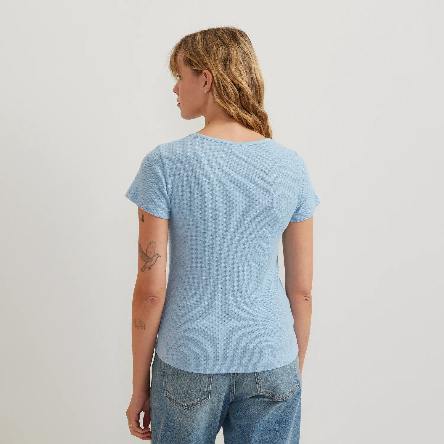 Eddie Bauer Pointelle Dobby camasa dama albastra vaporoasa
