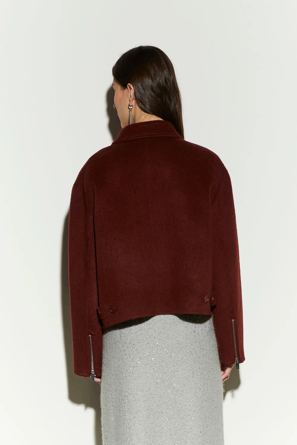 Isabelle Blanche jacheta lana burgundy M cu pietre