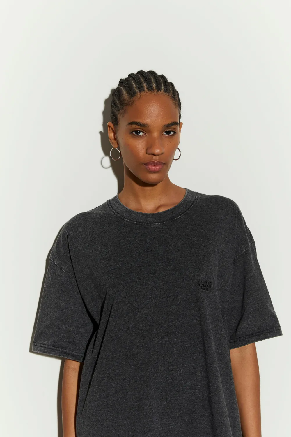 Isabelle Blanche tricou antracit bumbac dantela