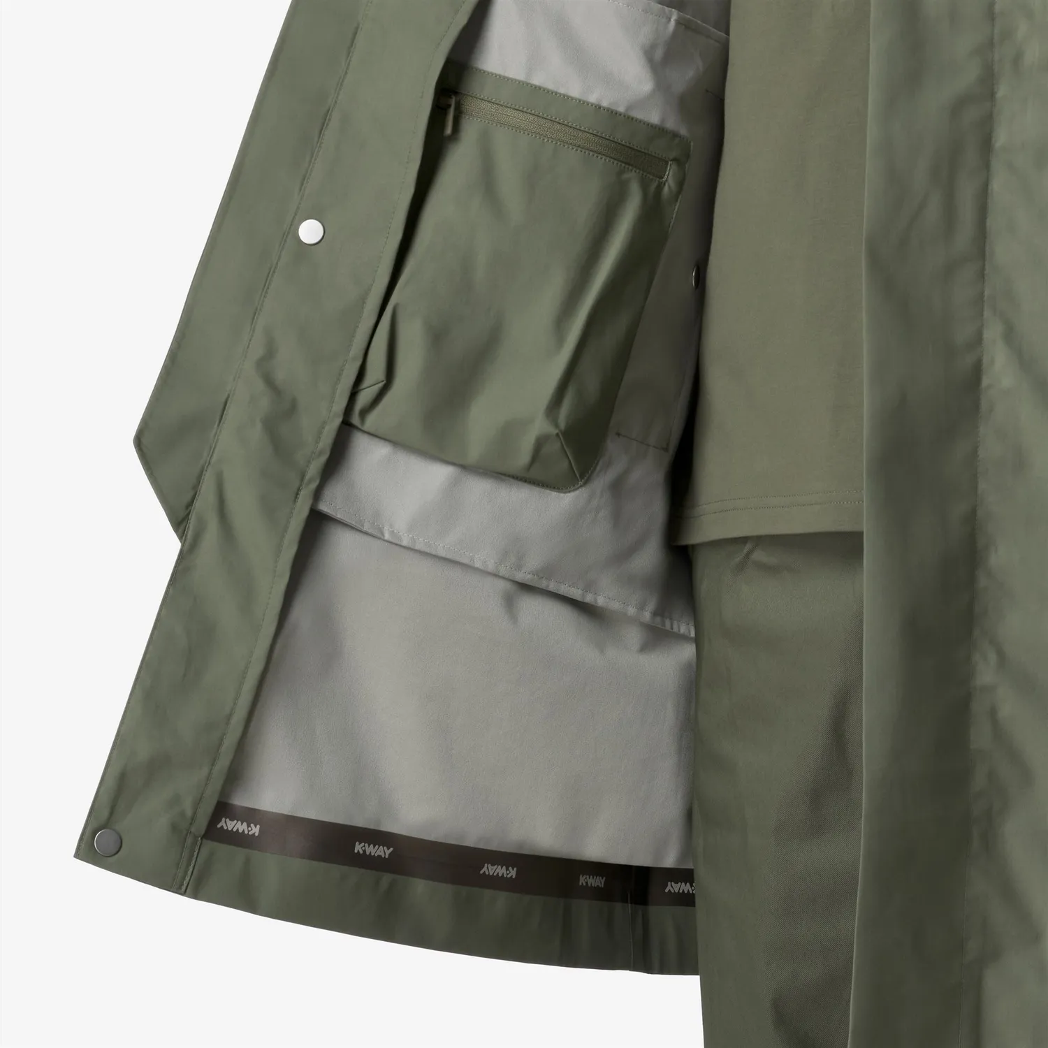 K-Way Poir 3L Poplin geaca verde lichen bej trei sferturi