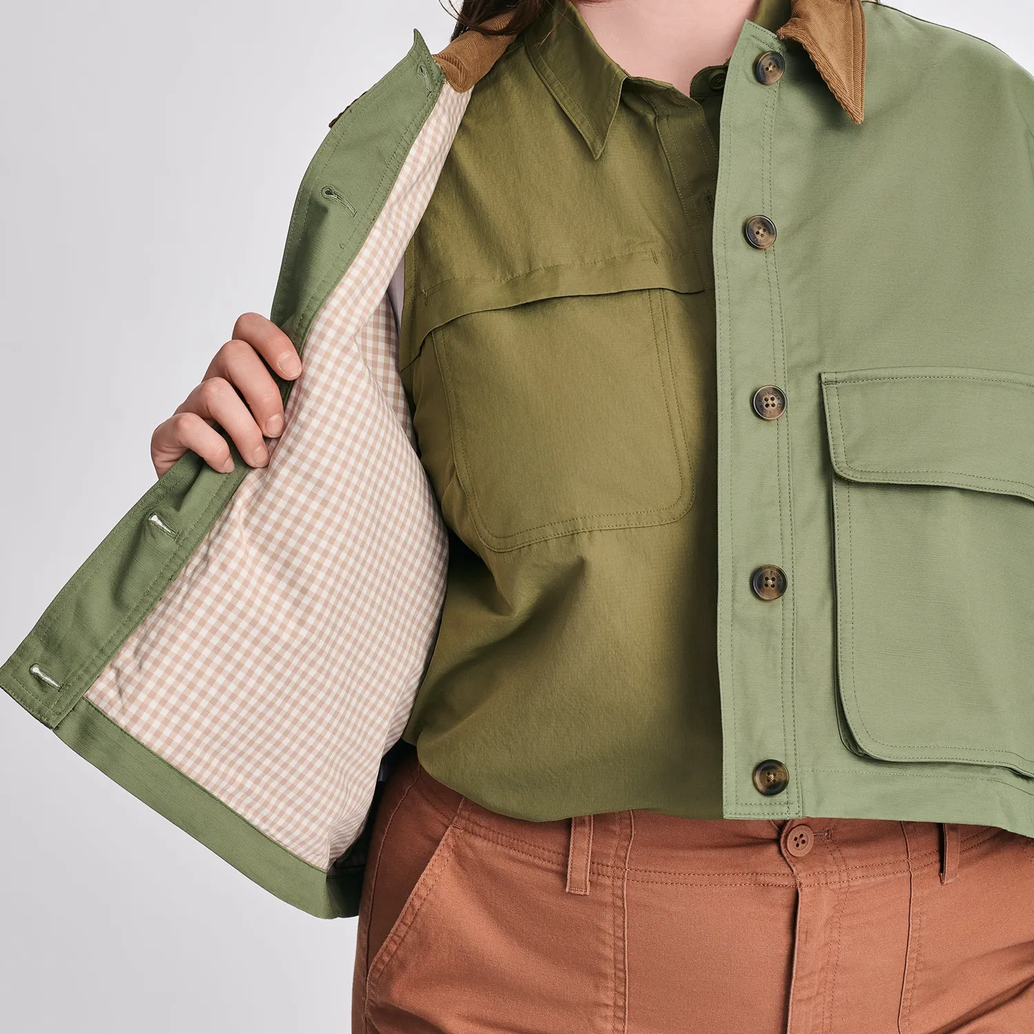 Eddie Bauer Lark Cropped Barn jacheta dama Tan scurta