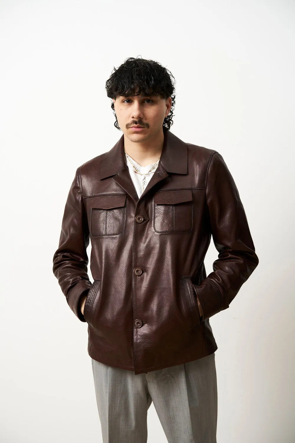 Mareus 618 geaca piele barbati cognac brown