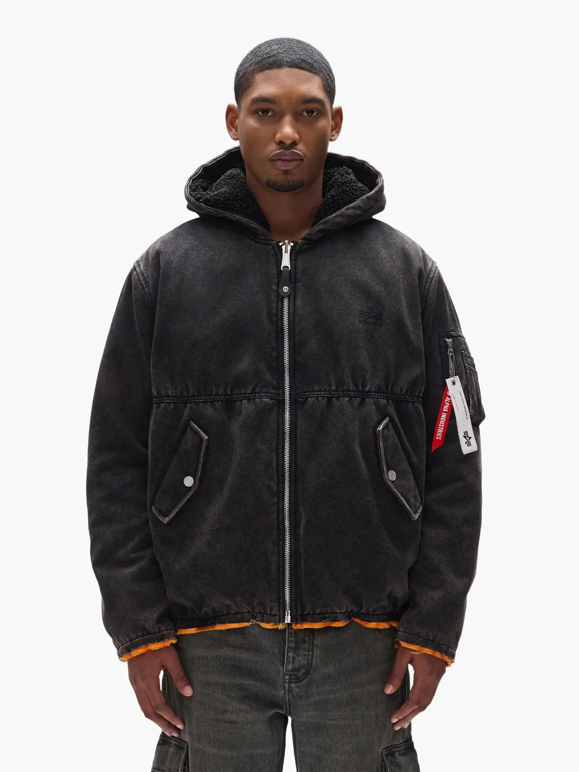 Purple x Alpha Hooded Bomber palton negru călduros