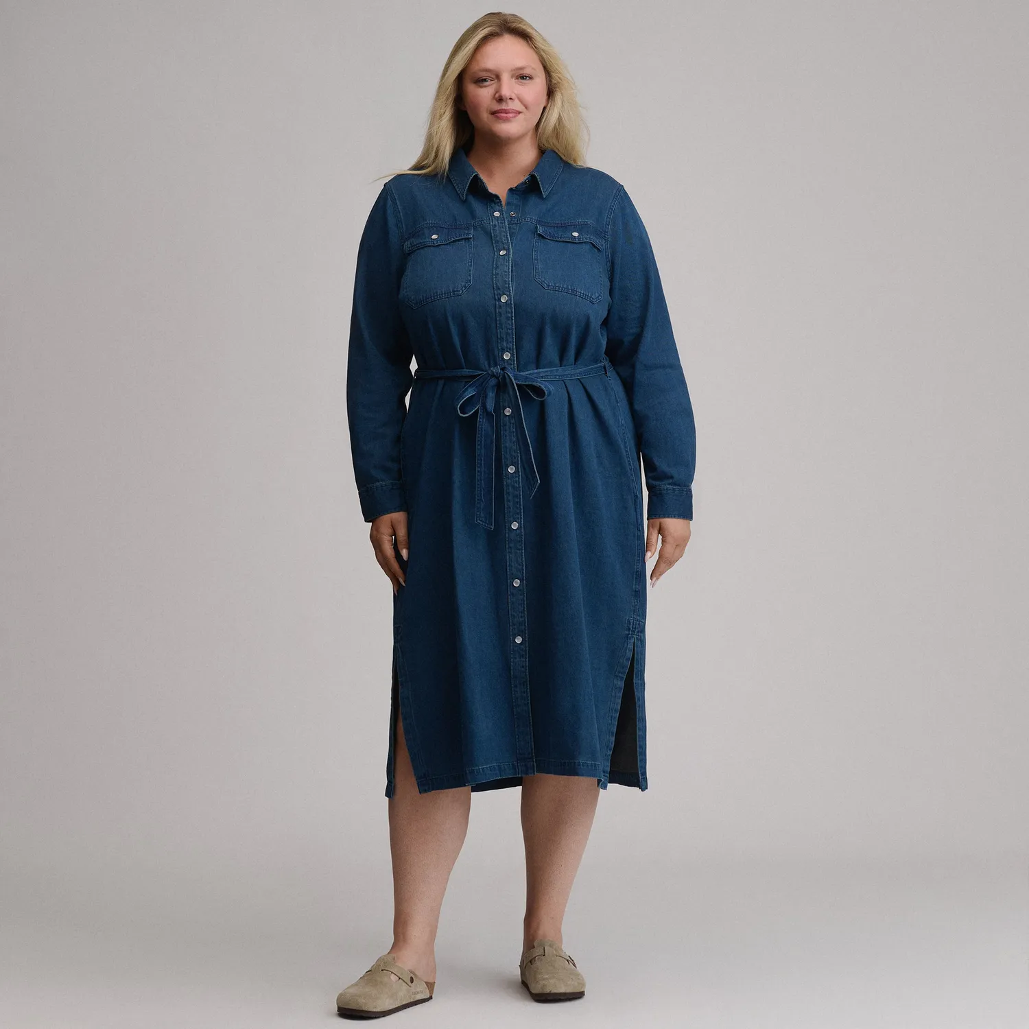 Eddie Bauer Denim Midi rochie damă Dark Denim cu cordon