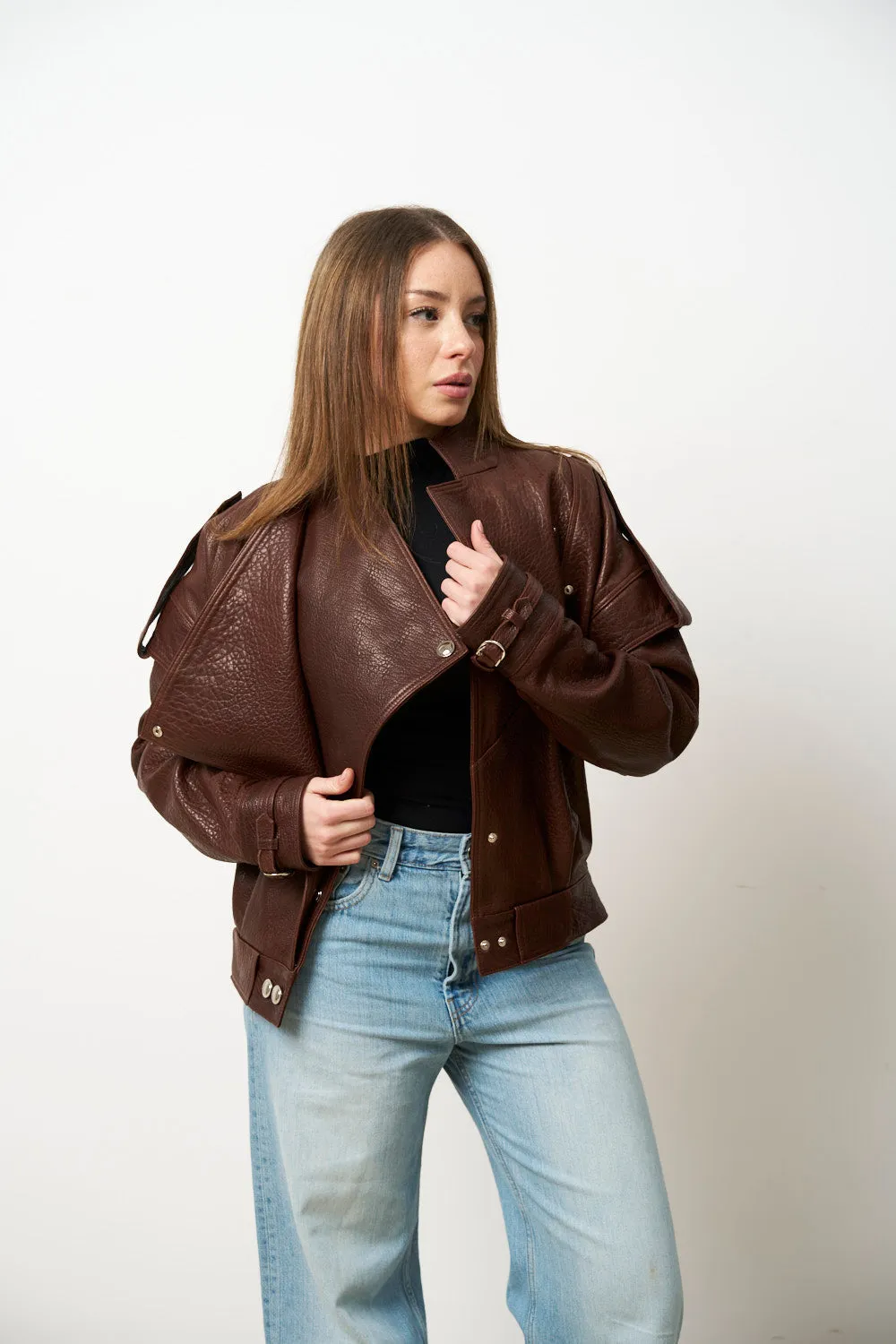 Mareus 619 geacă piele damă cognac amber piele jumbo