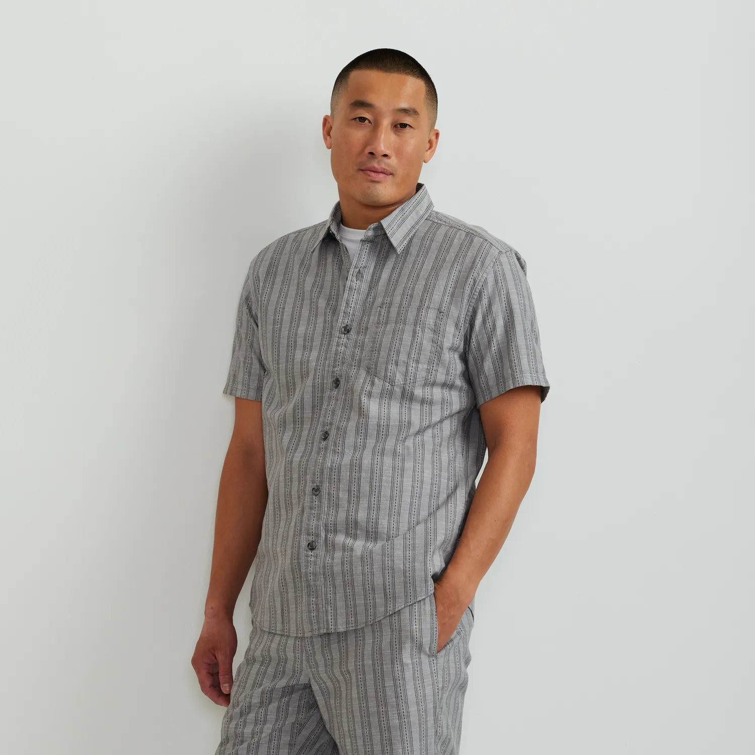 Eddie Bauer Camano cămașă mânecă scurtă Chambray Blue bumbac