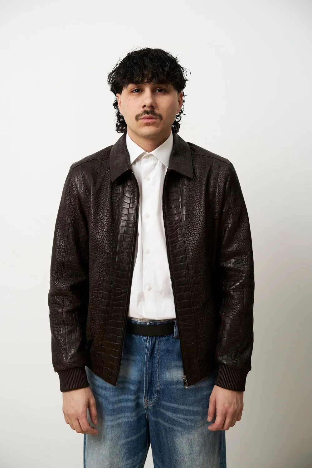Mareus Cognac Croc 615 geaca piele barbati maro S-4XL