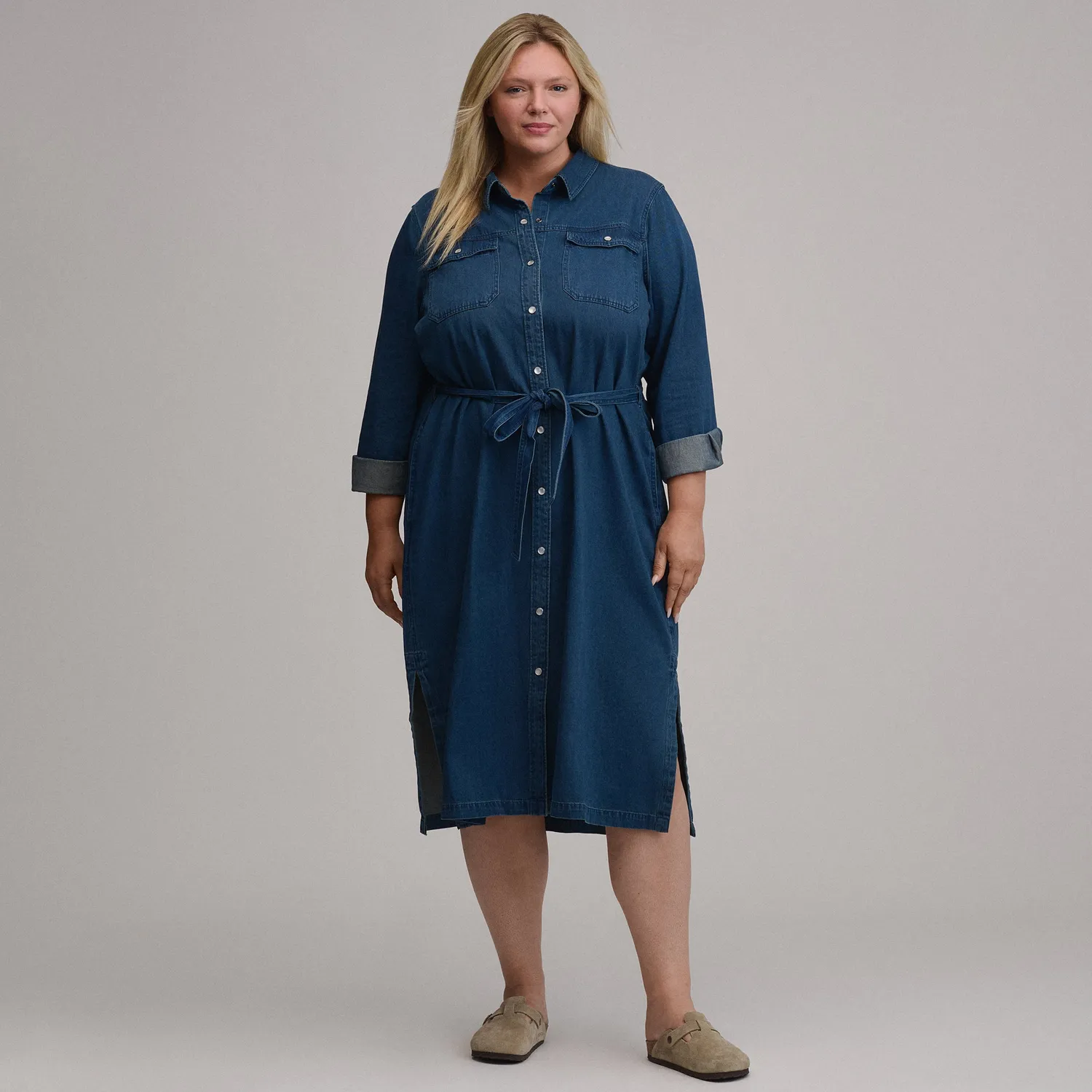 Eddie Bauer Denim Midi rochie damă Dark Denim cu cordon