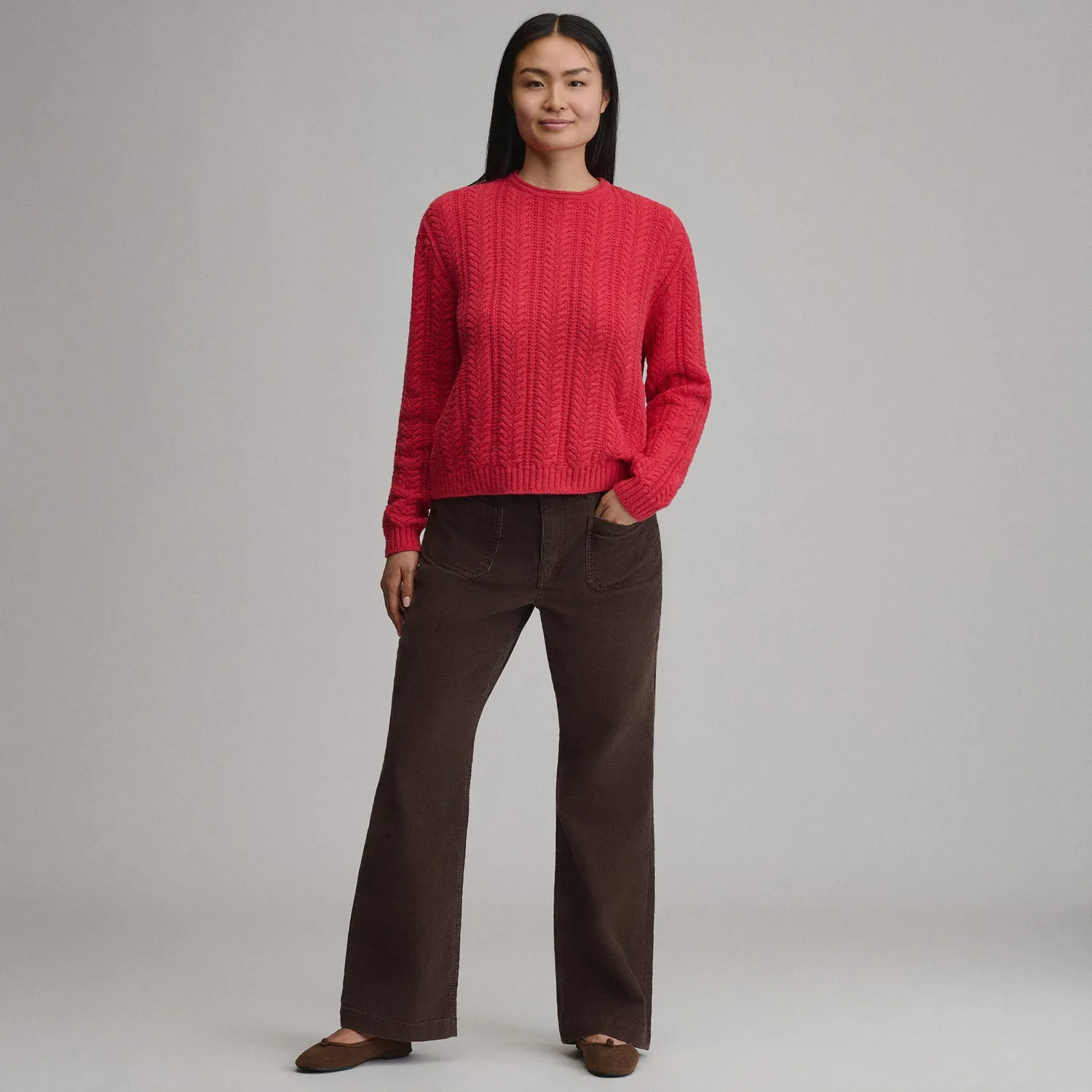 Eddie Bauer Cotton Cable Crew pulover dama bumbac chili calduros