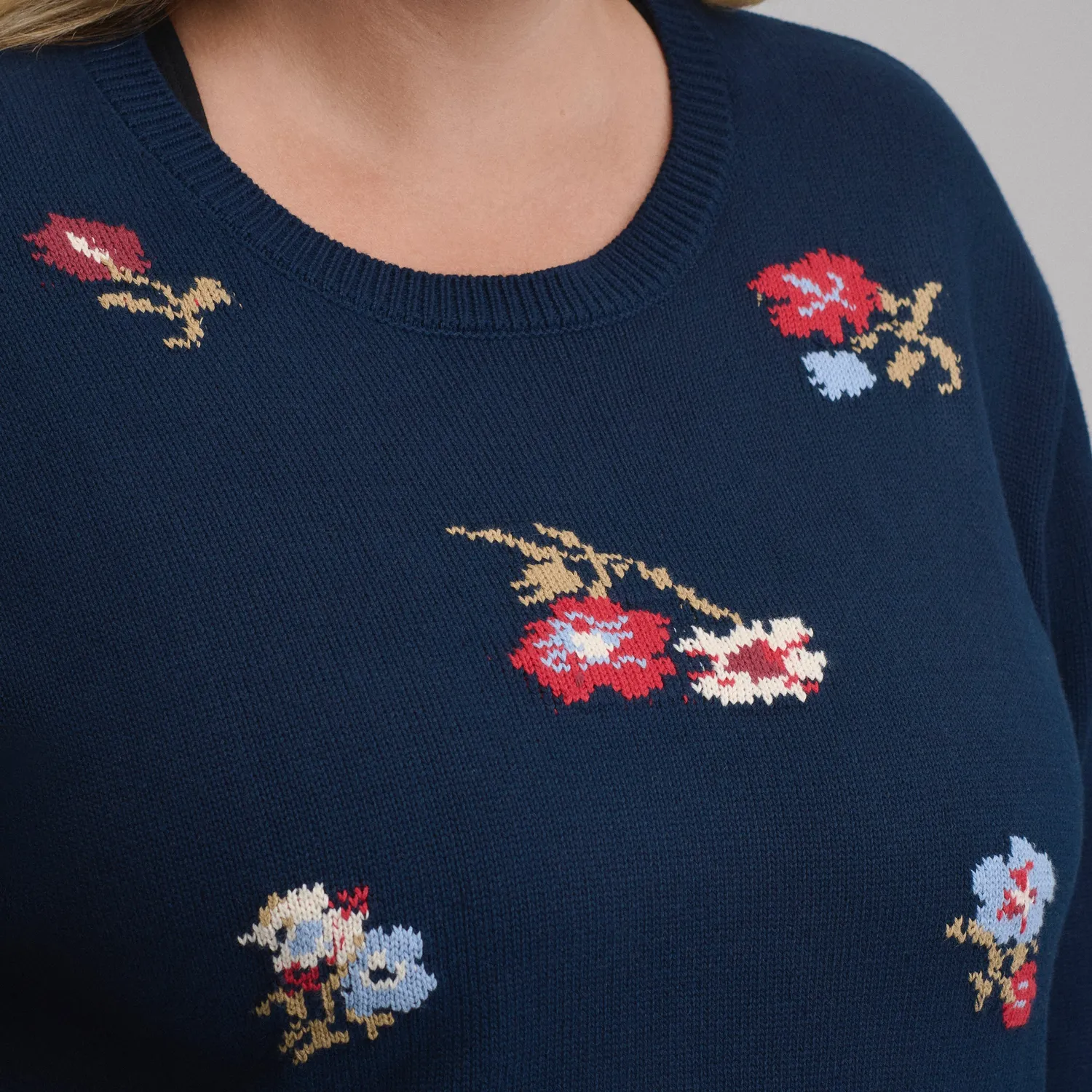 Eddie Bauer Floral Crewneck pulover dama bleumarin cu model floral