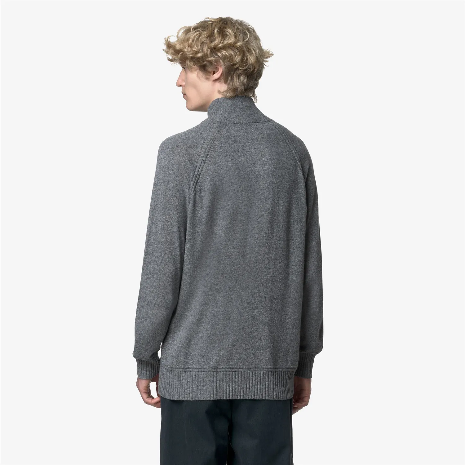 K-Way Cadras Wool Cashmere polo bărbați Grey Mid Mel half-zip