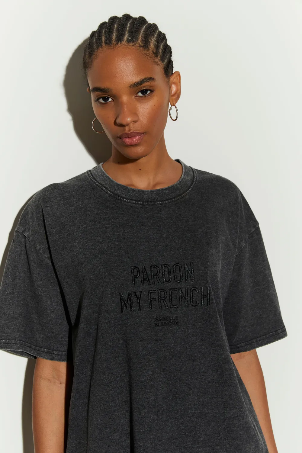 Isabelle Blanche tricou Pardon My French antracit bumbac