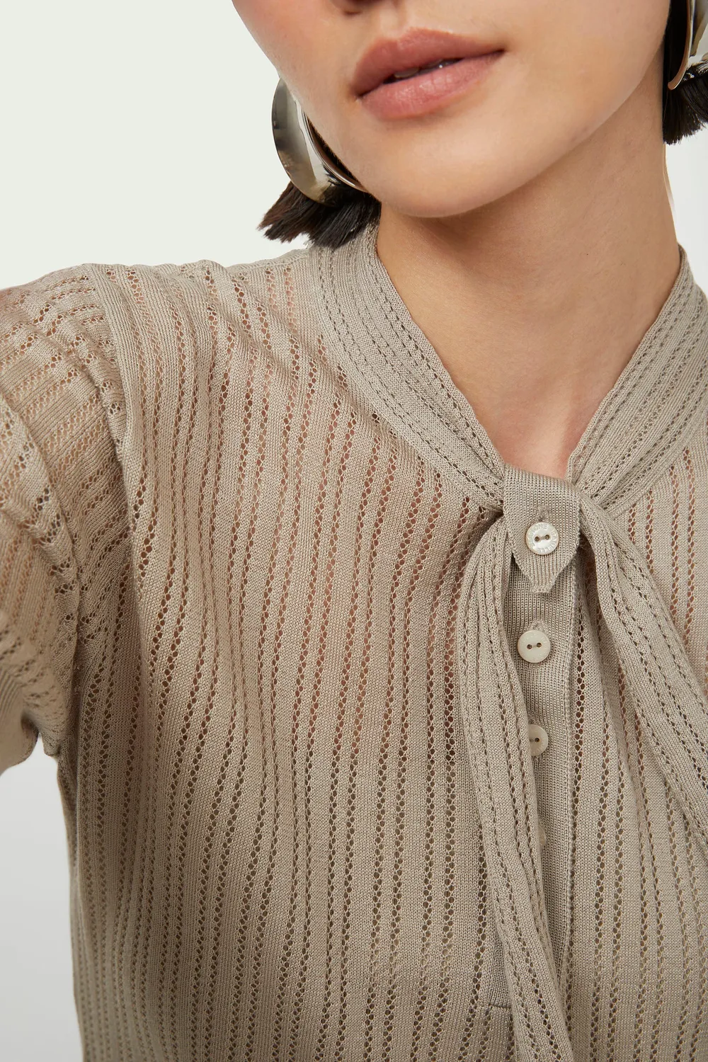 Isabelle Blanche top polo taupe Tencel 100% S