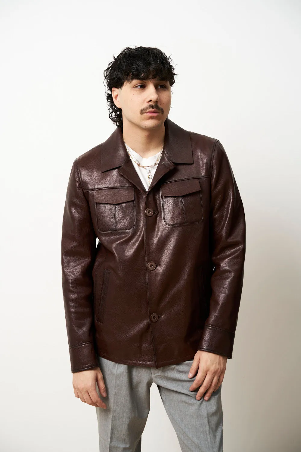 Mareus 618 geaca piele barbati cognac brown