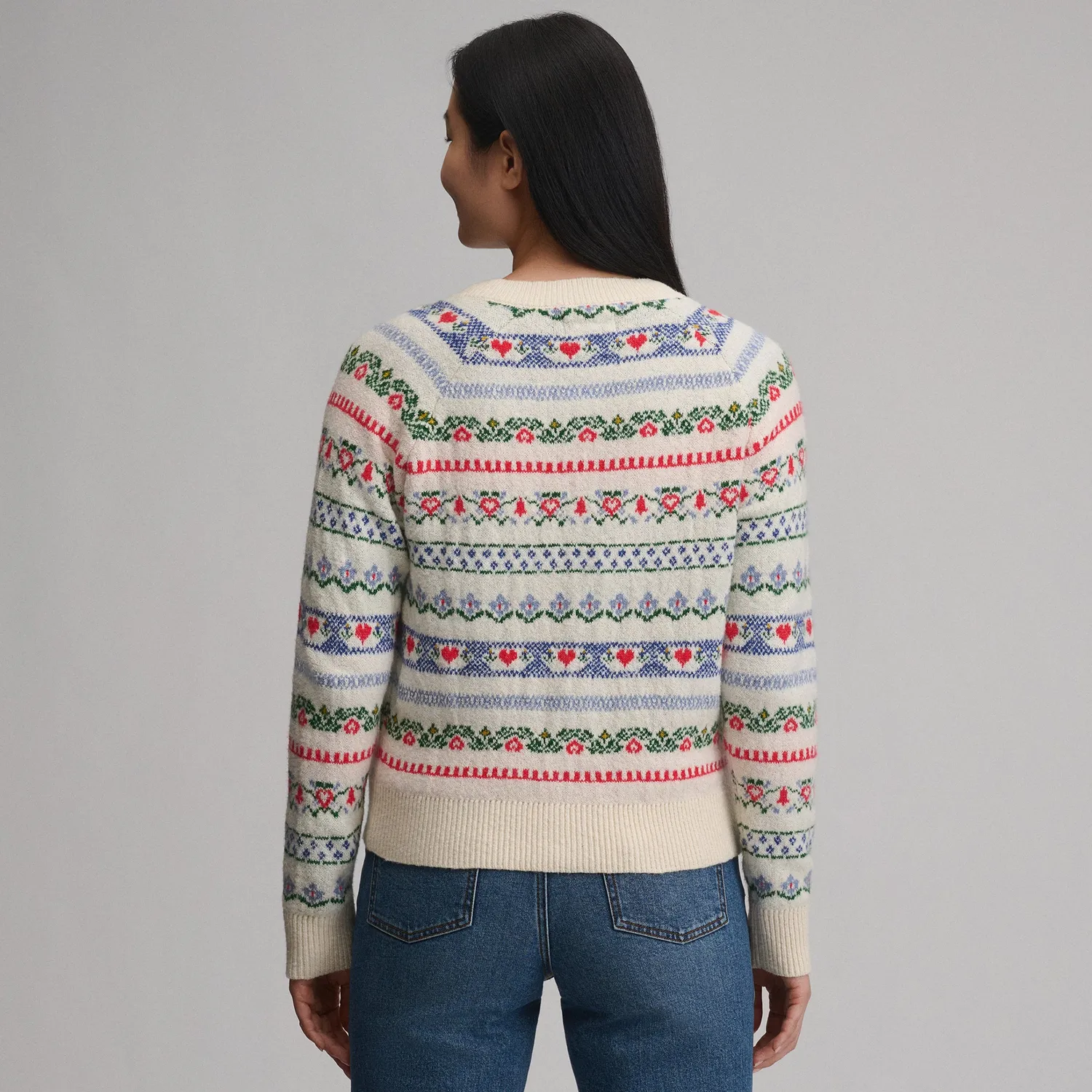 Eddie Bauer Signature Novelty Stripe cardigan dama bej cu nasturi