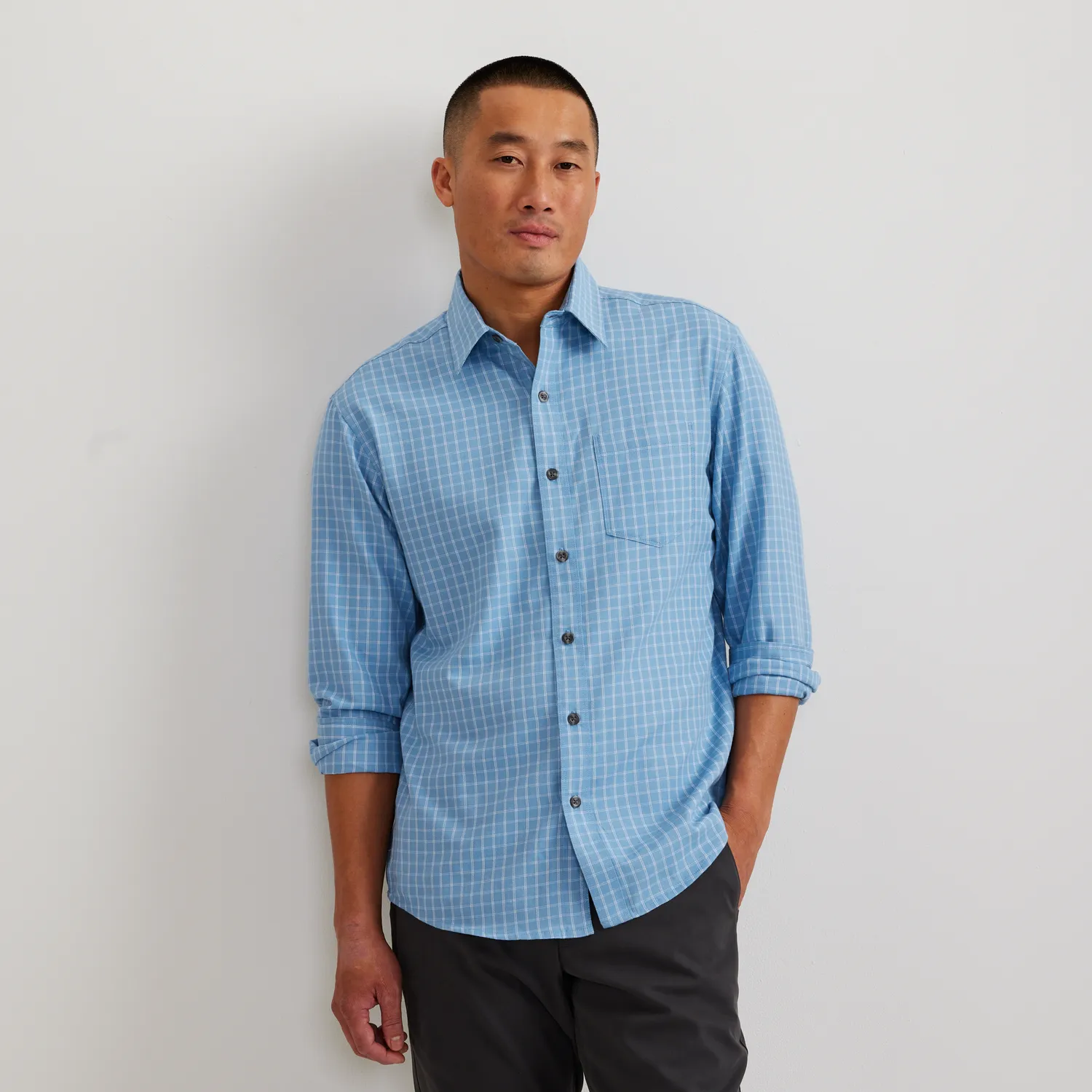 Eddie Bauer Tidelands cămașă mânecă lungă Blue Fog bumbac