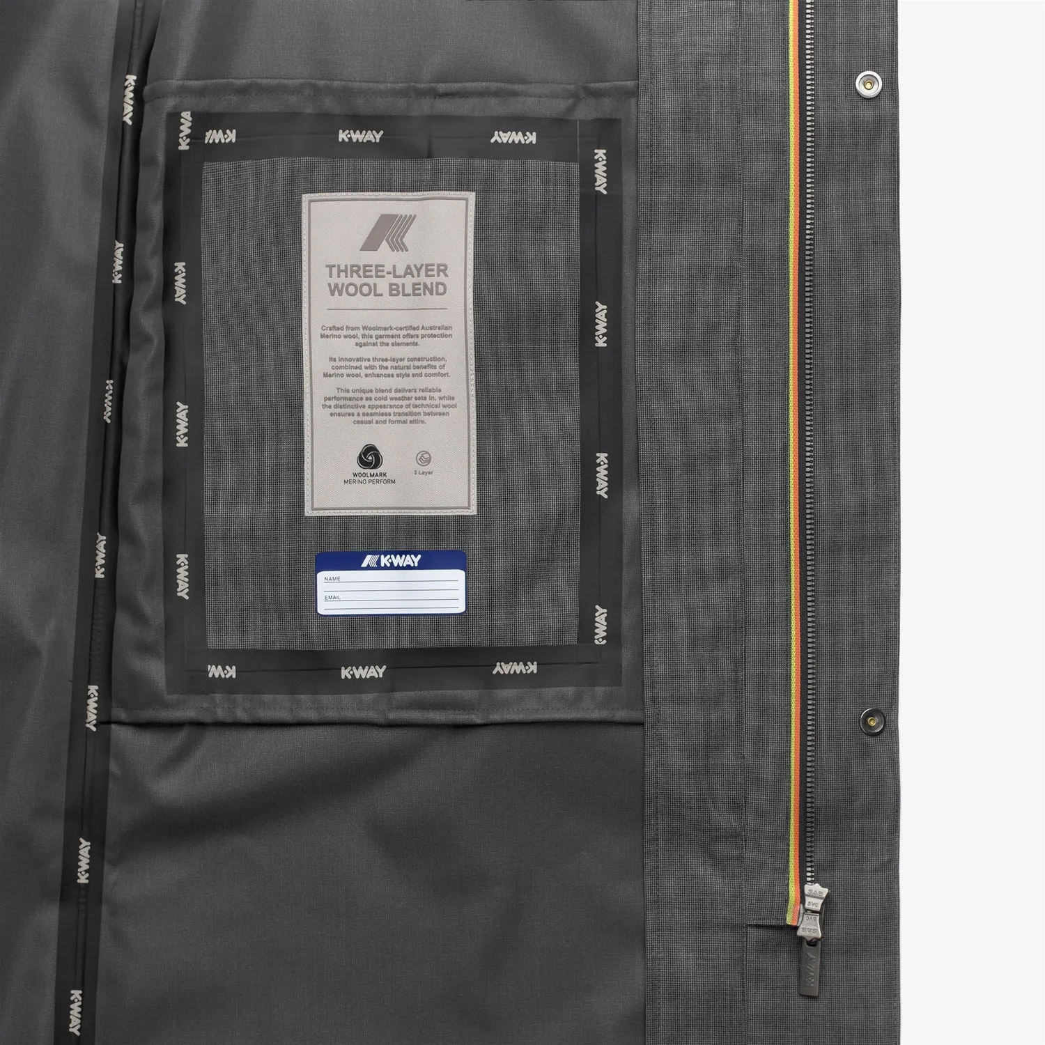 K-Way Poirol 3L Wool palton gri 3/4 cu vesta detasabila