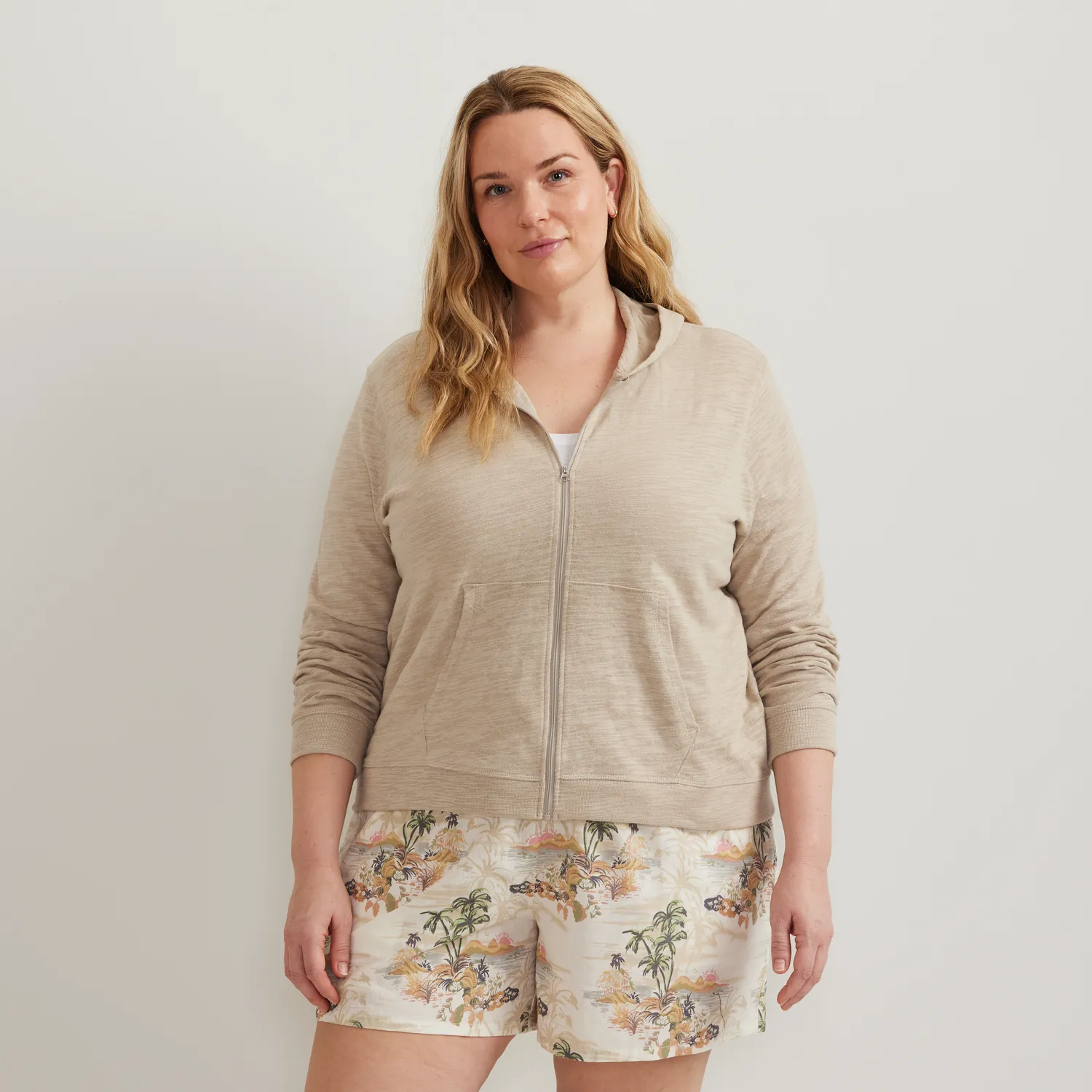 Eddie Bauer Waverly Cotton Slub hanorac Vintage Rose cu fermoar