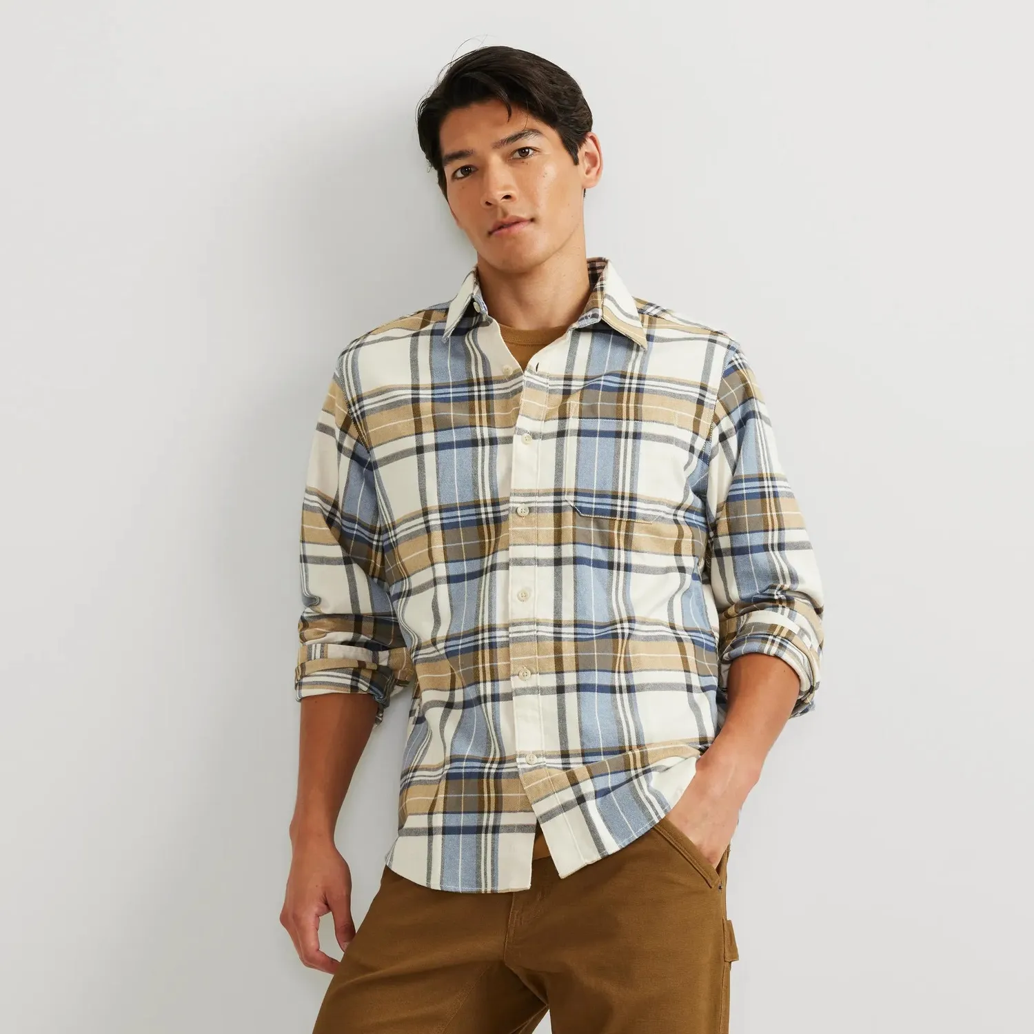 Eddie Bauer Favorite cămașă flanel crem carouri