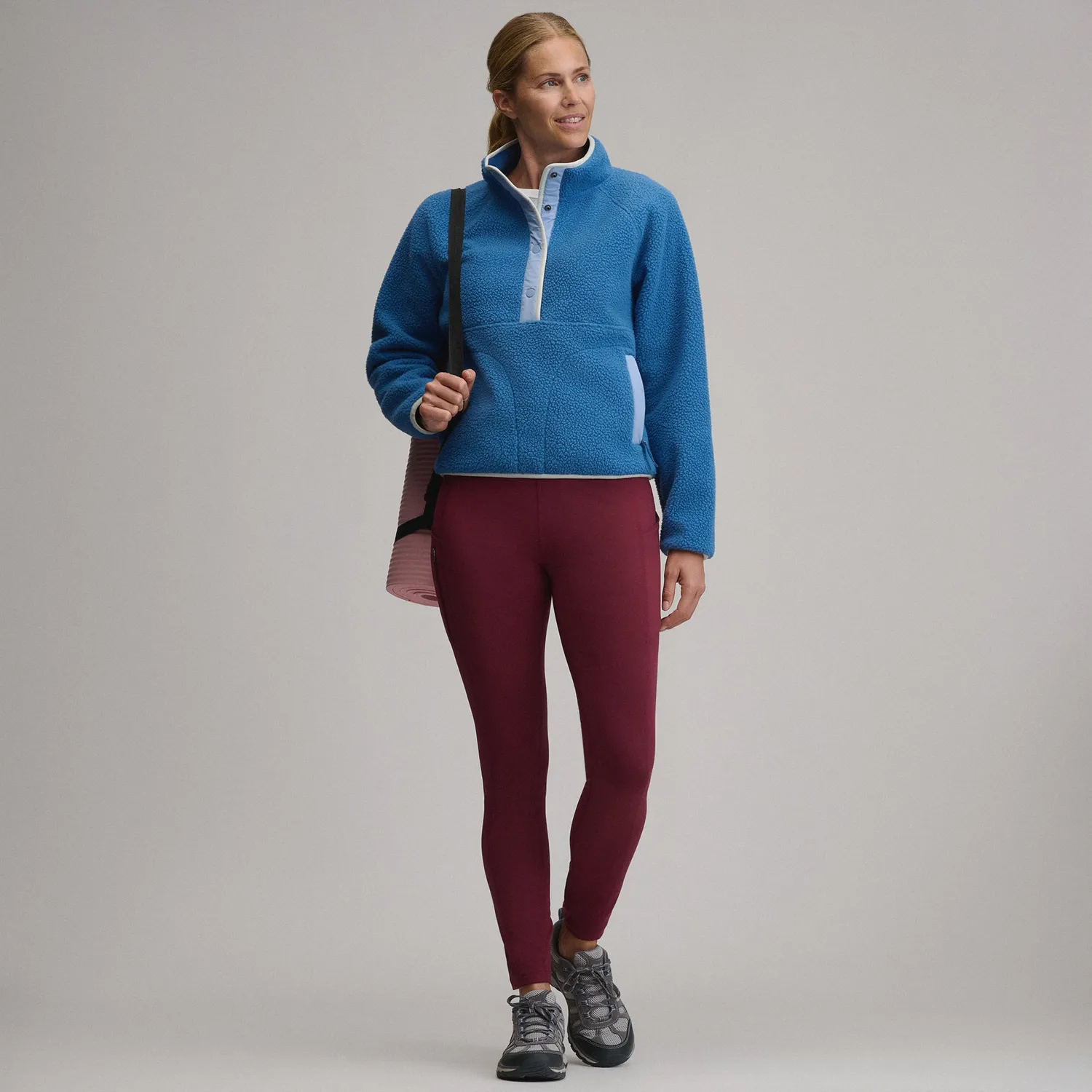 Eddie Bauer Plush Fleece Snap-Mock bluza roz calduroasa