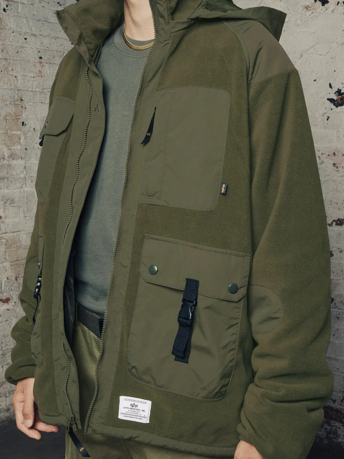 Alpha Industries Mixed Media hanorac polar Dark Green cu gluga