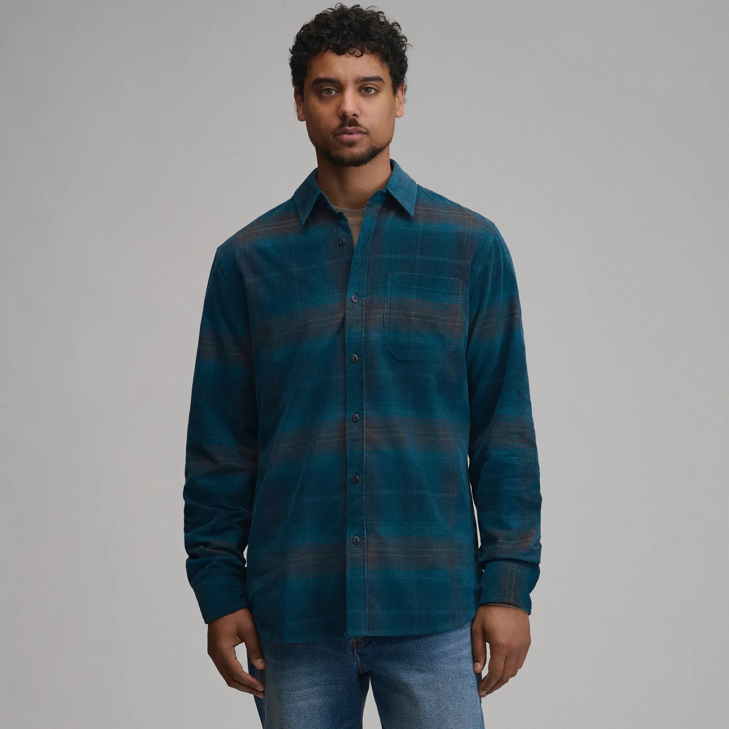 Eddie Bauer Fine Wale Corduroy Plaid camasa barbati Dark Meridian