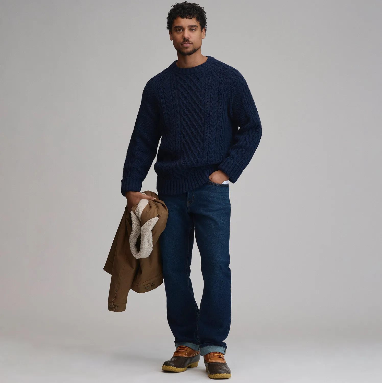 Eddie Bauer Northwest Cable-Knit pulover Natural tricotat
