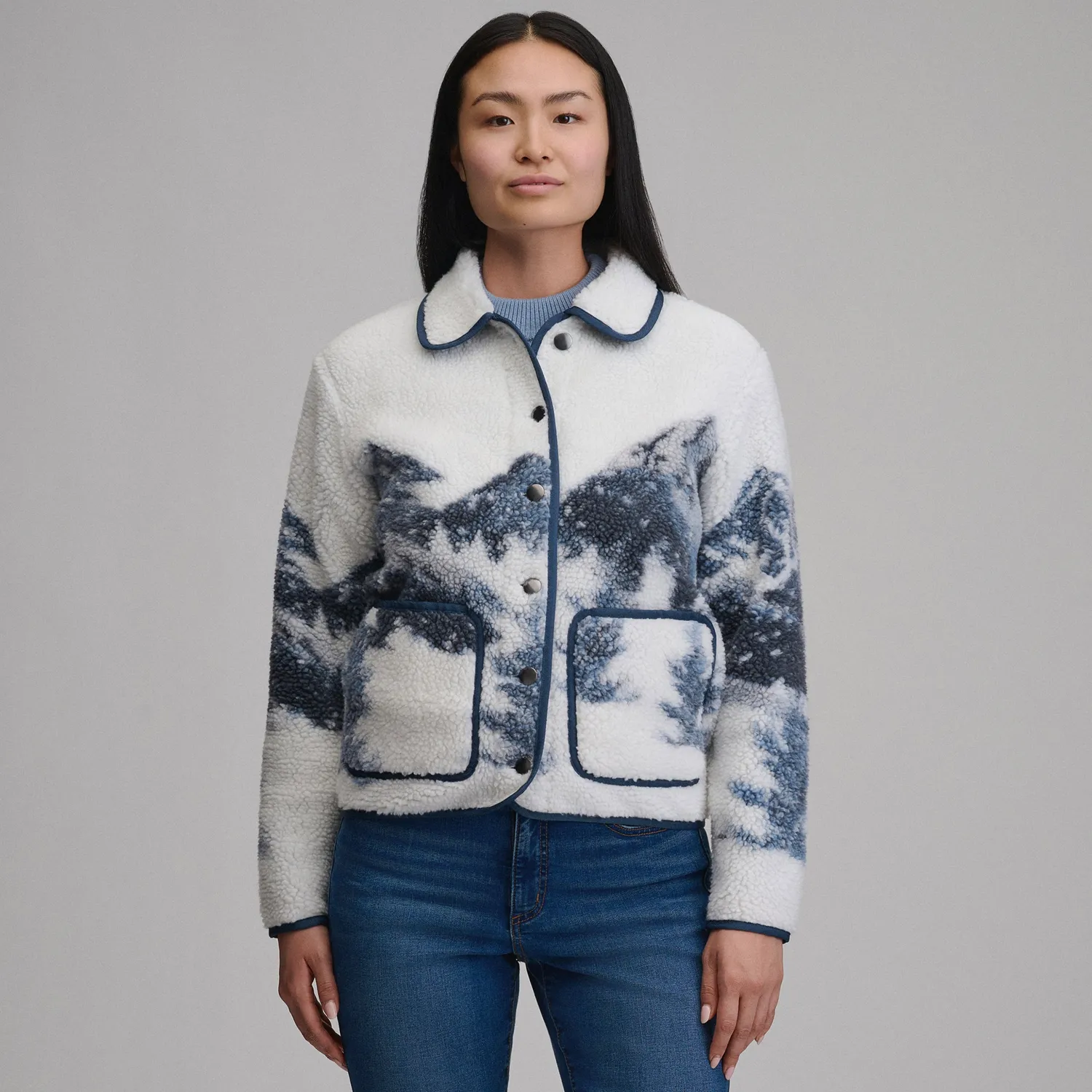 Eddie Bauer Printed geaca fleece dama cu nasturi calda