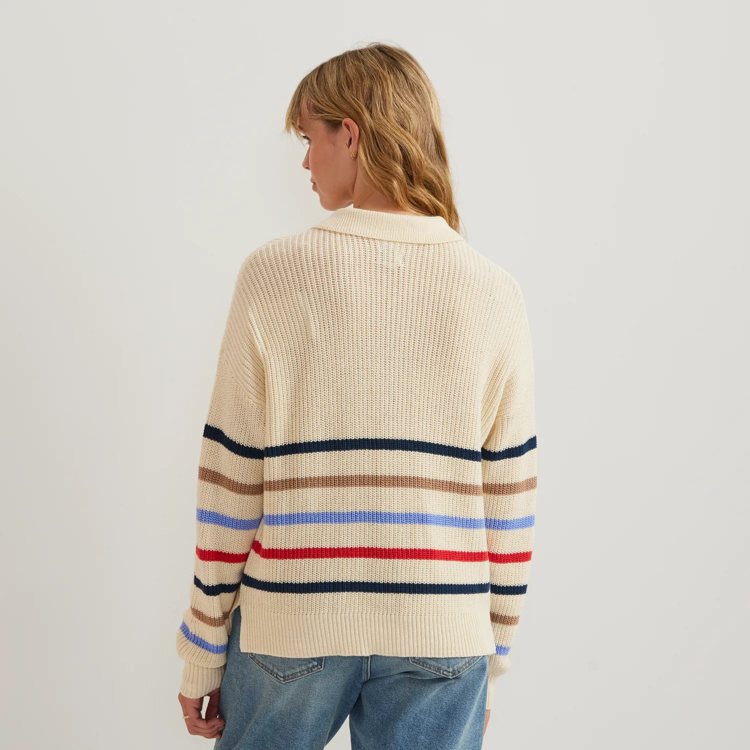 Eddie Bauer Johnny Collar pulover damă Ivory dungi