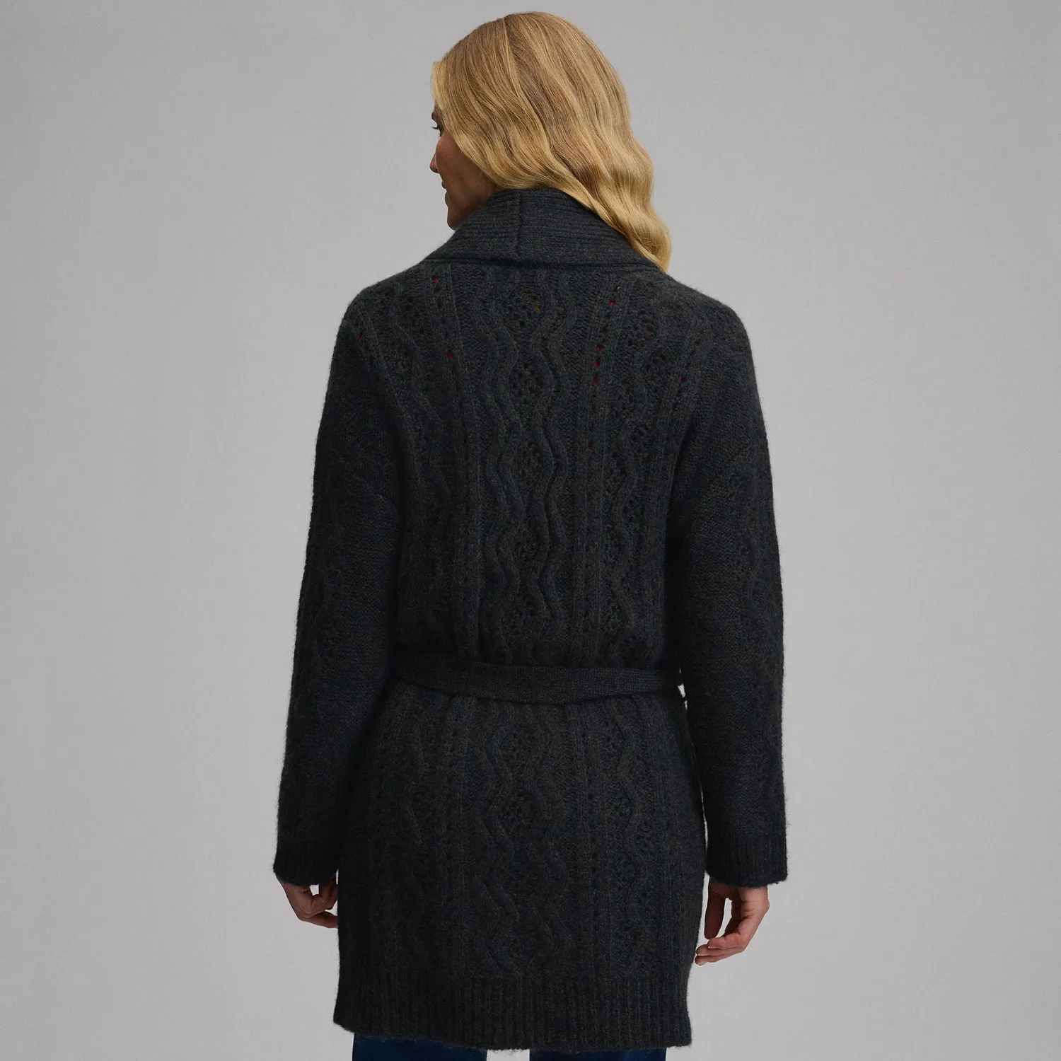 Eddie Bauer Belted Cable cardigan dama Negru cu cordon